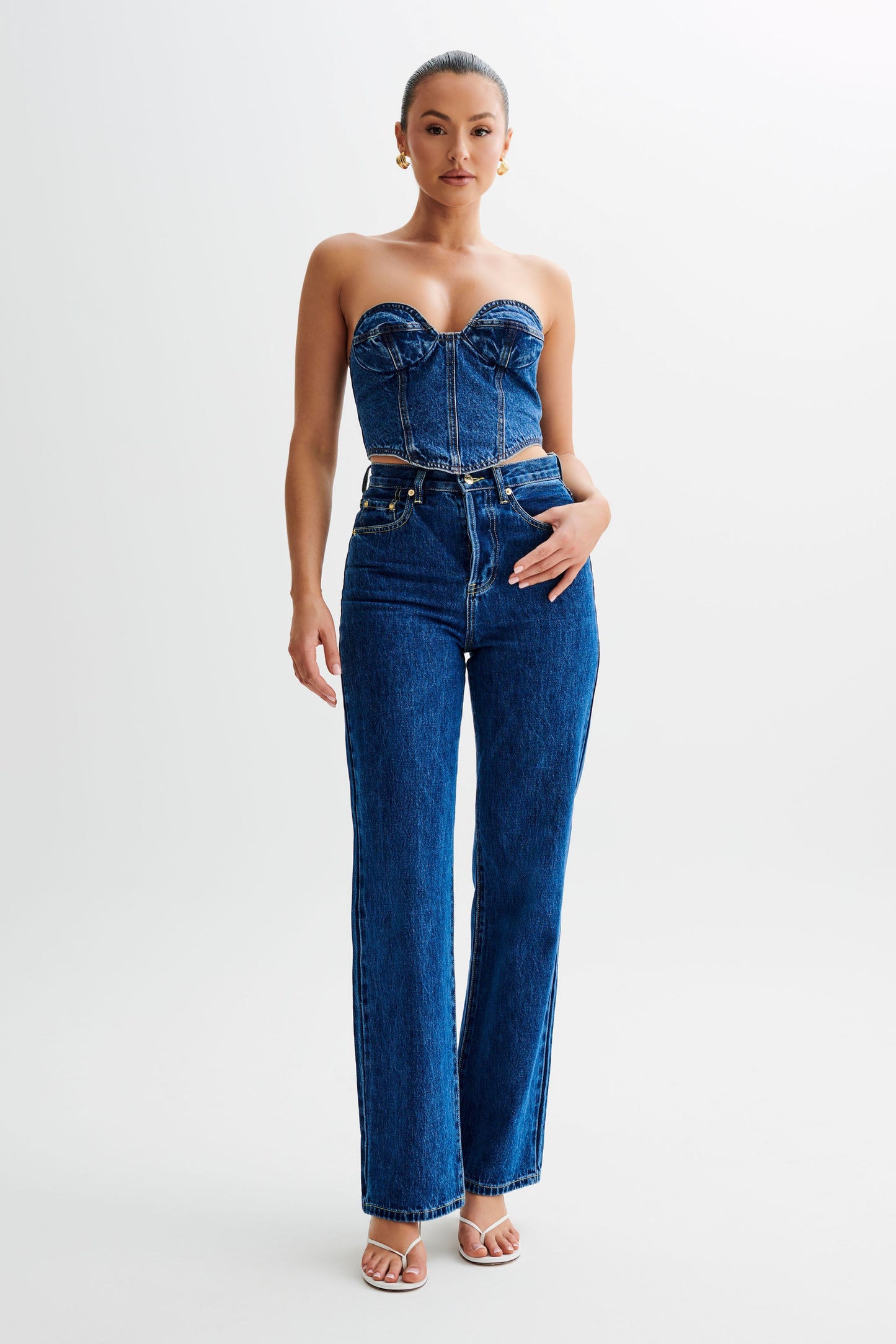 Corset à bonnets en jean Lana - Bleu foncé