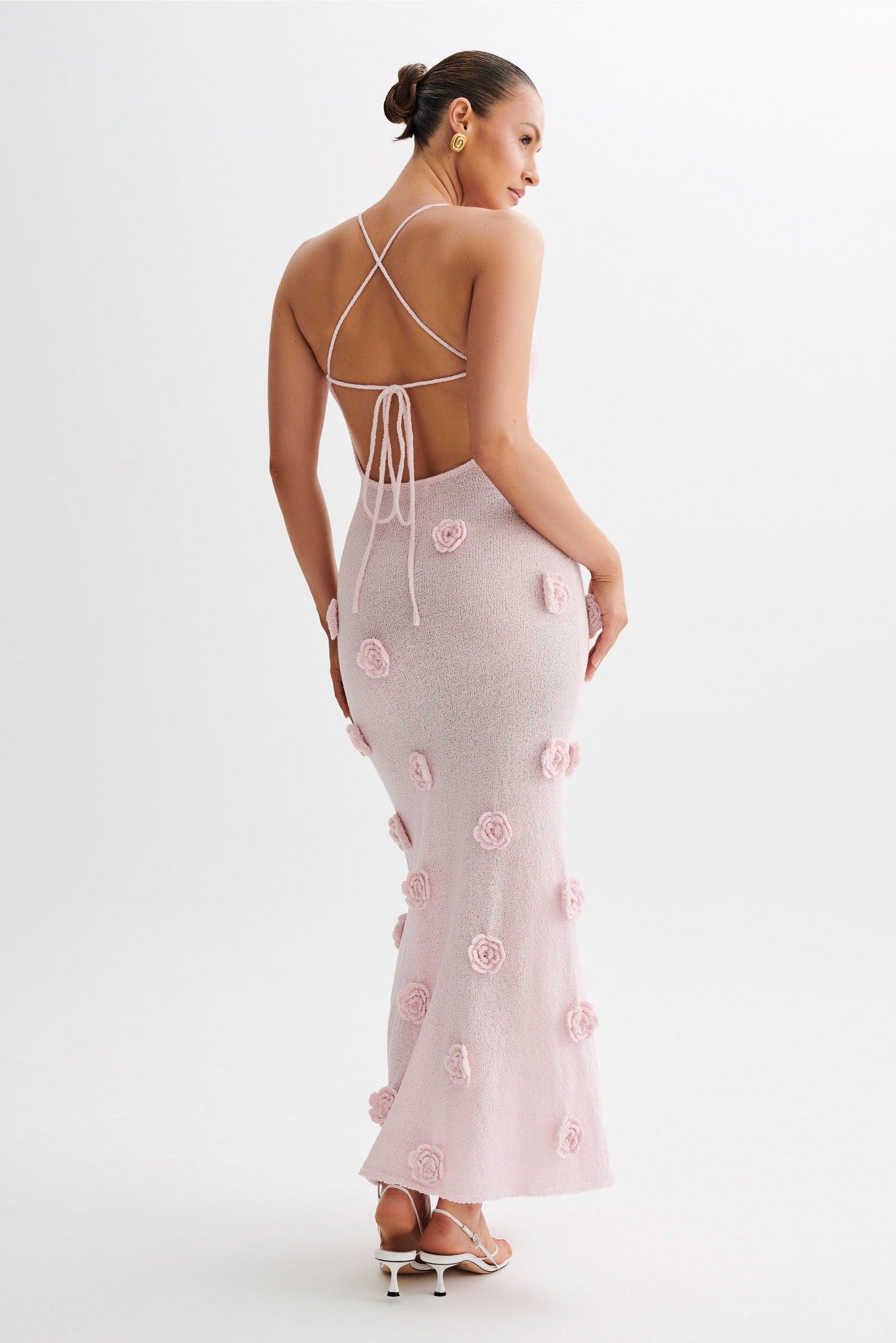 Robe Maxi Tricotée Suki avec Fleurs - Rose Poussière