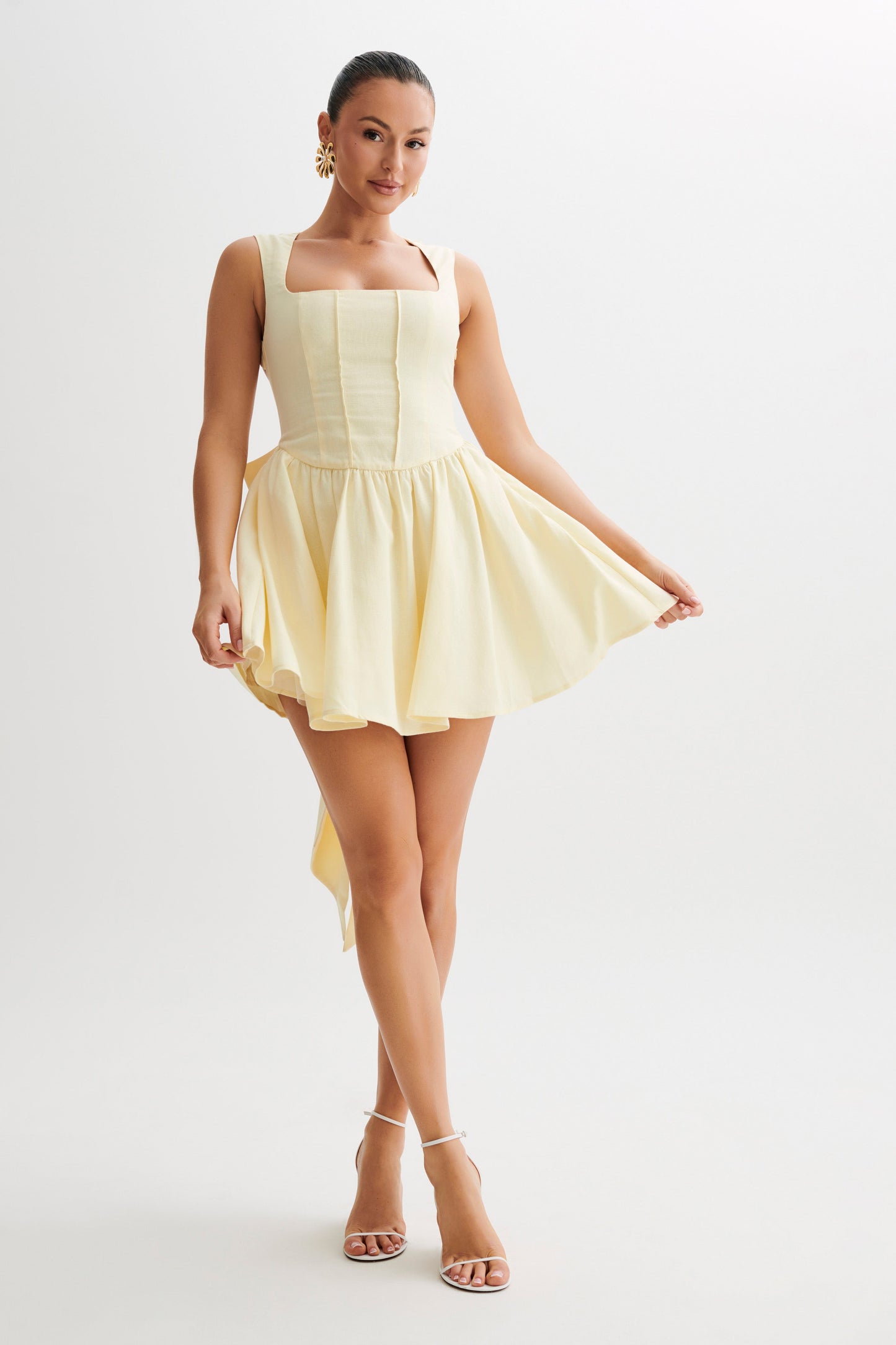 Mini-robe Marcella en lin avec nœud dans le dos - Sorbet citron