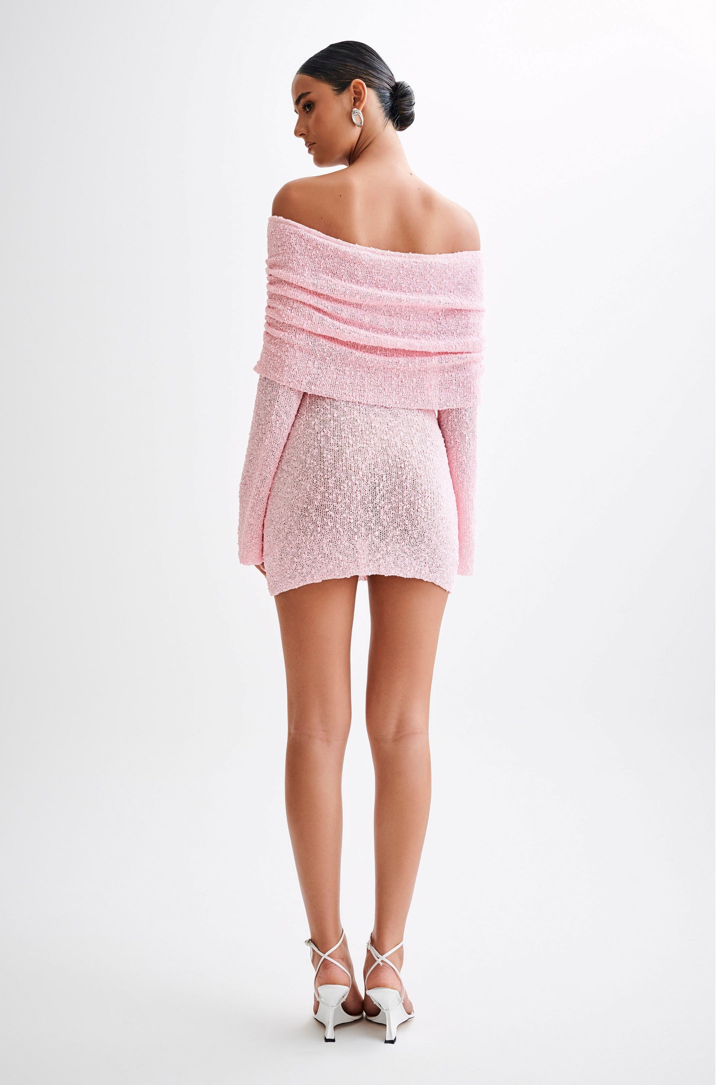Marisol Robe Mini Boucle à Manches Décolletées - Rose Poussière