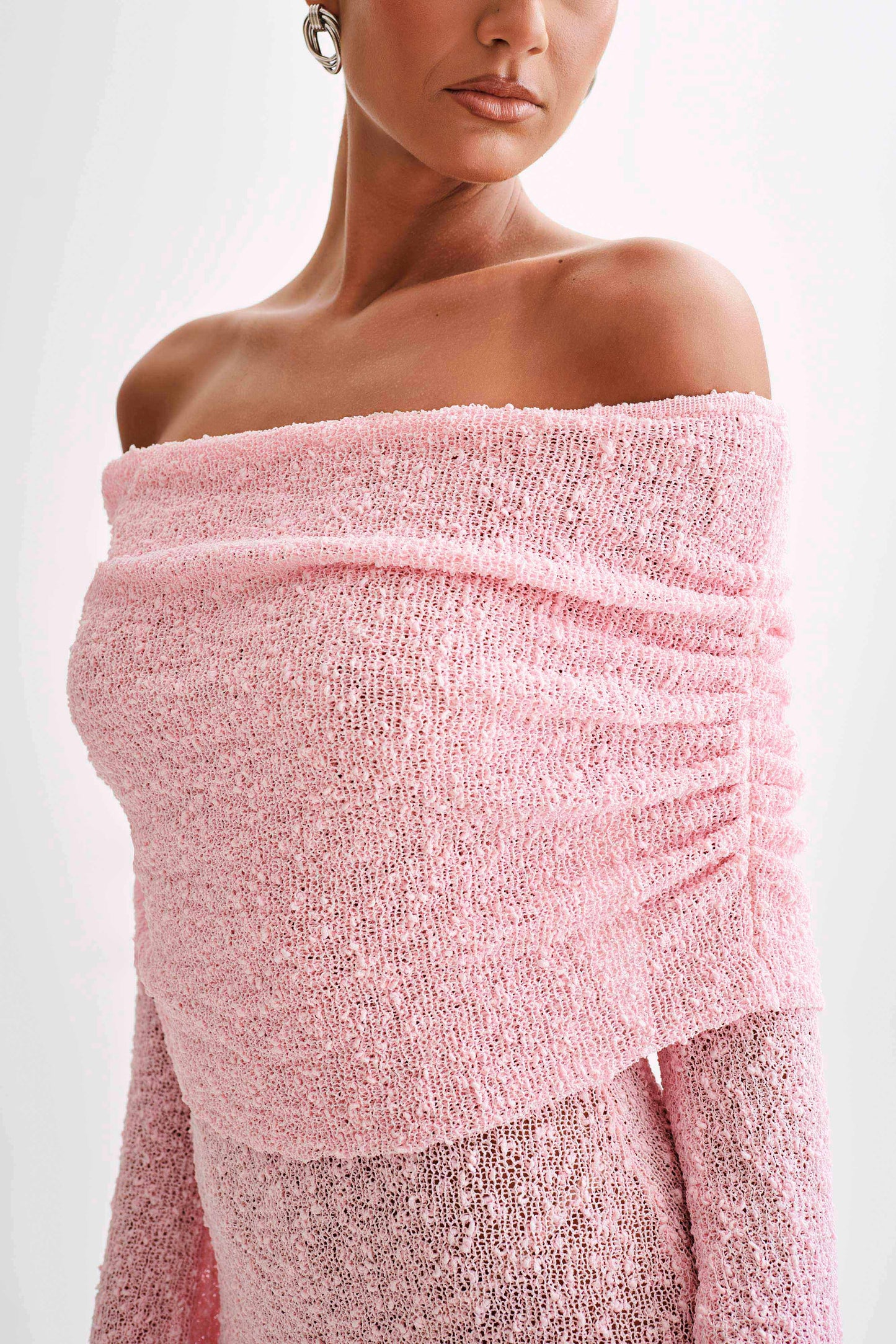 Marisol Robe Mini Boucle à Manches Décolletées - Rose Poussière