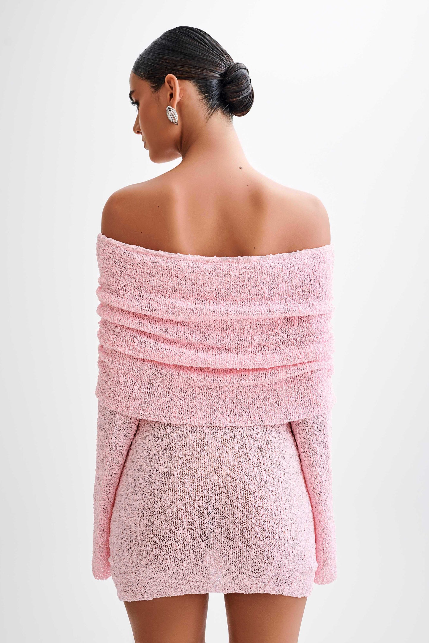 Marisol Robe Mini Boucle à Manches Décolletées - Rose Poussière