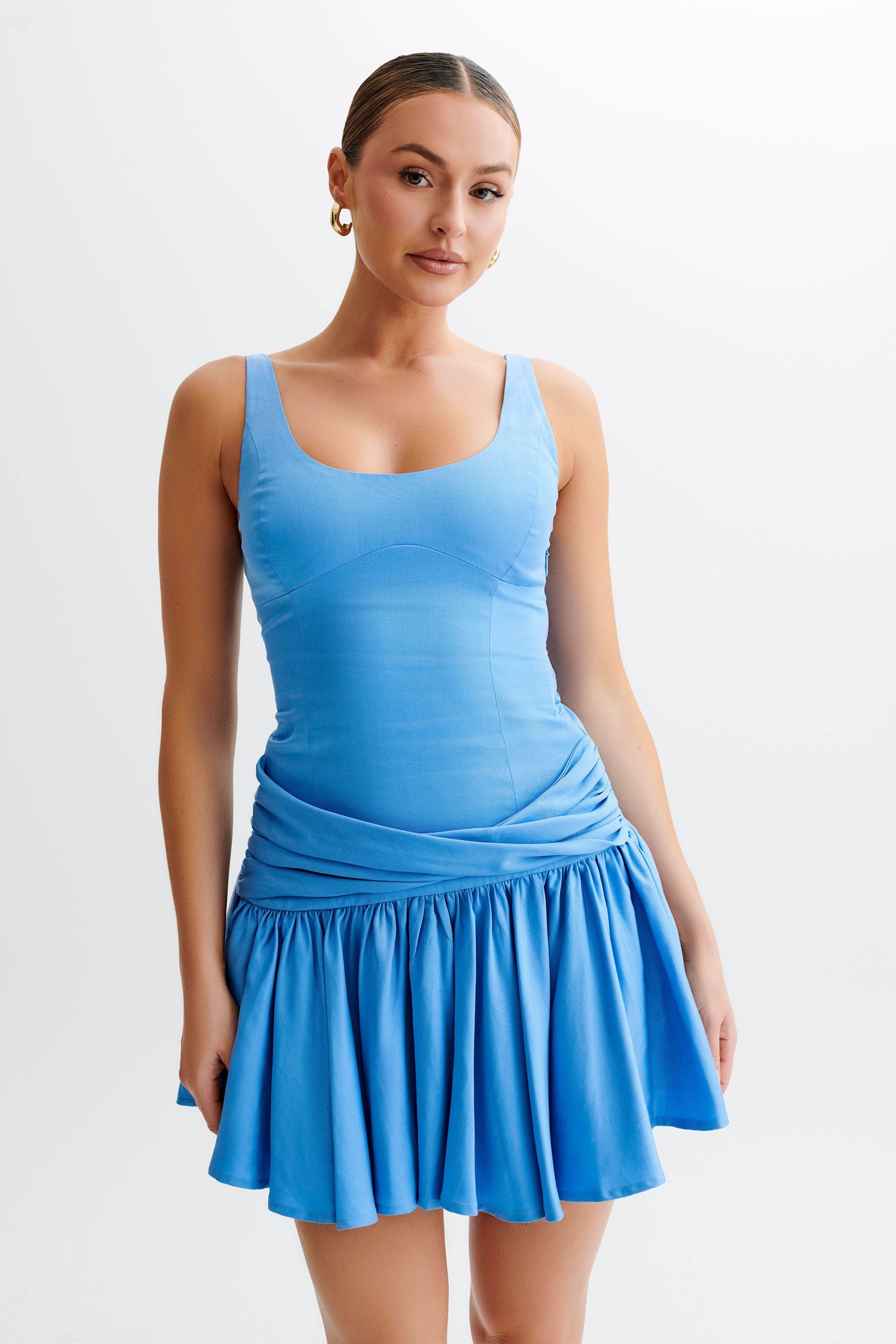Mini-robe bouffante en coton Alvara - Bleu iris