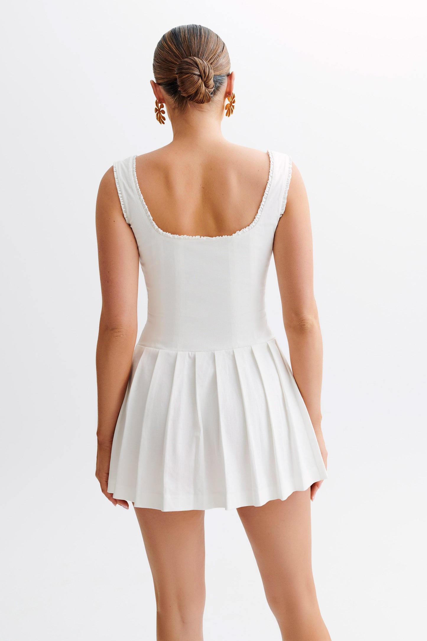 Mini-robe en coton Donna à volants - Blanc