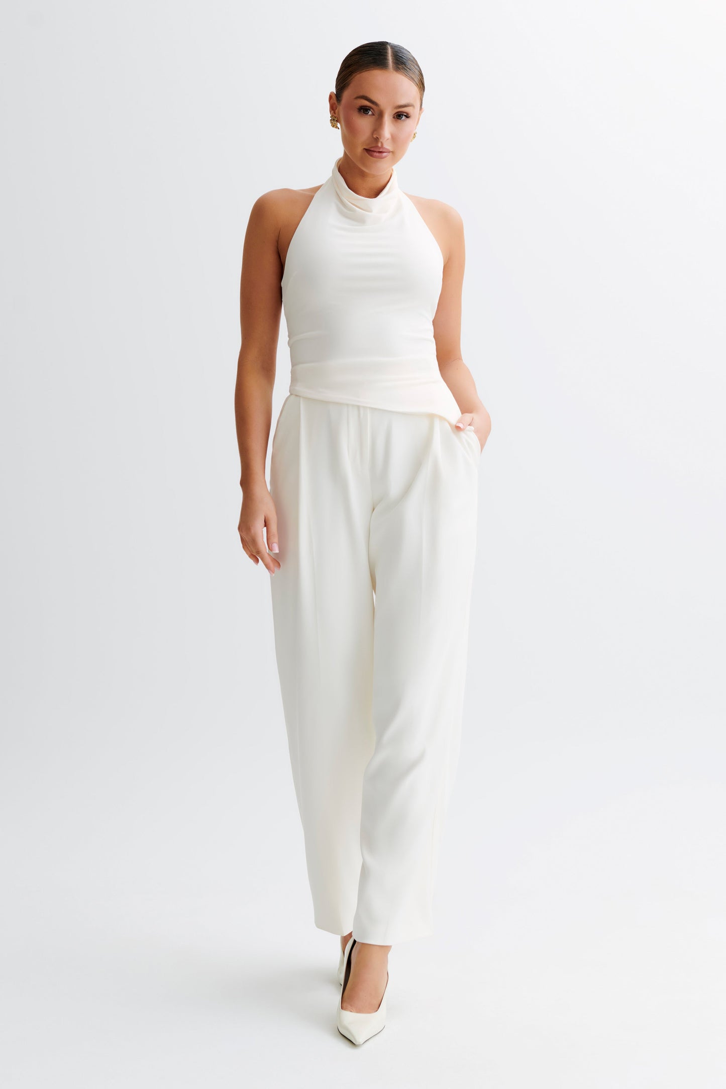 Top halter à col montant en jersey fluide Federica - Ivoire