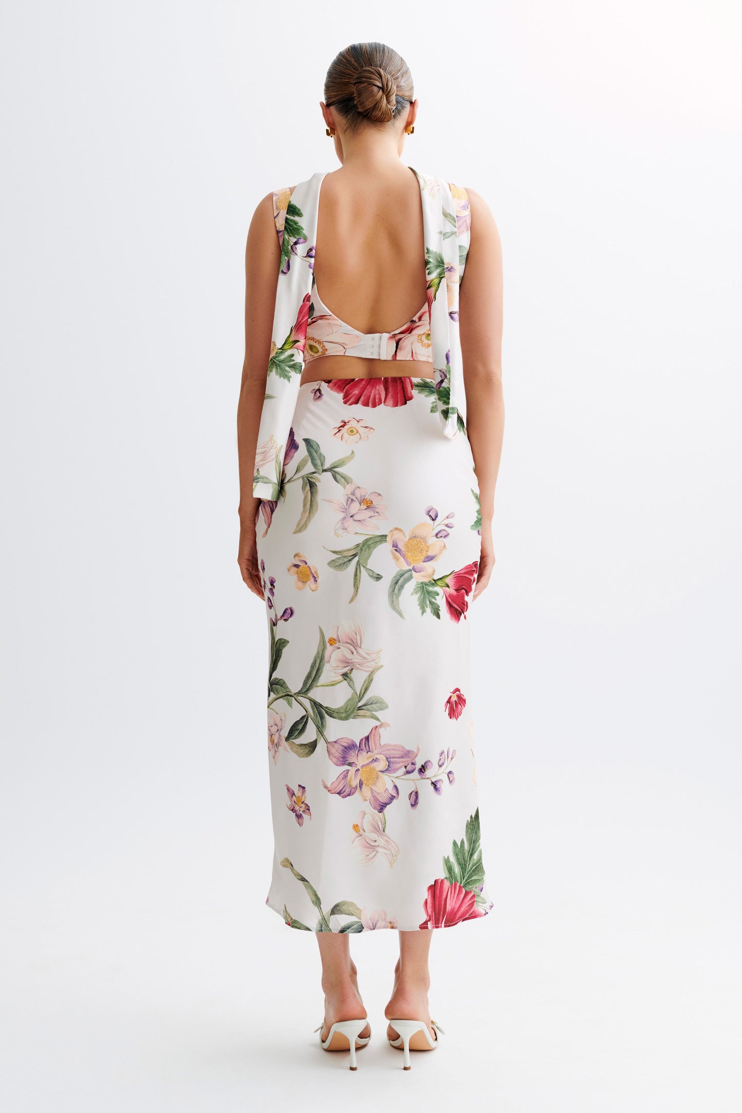 Jupe mi-longue en satin Viviana - Imprimé Bella Rosa