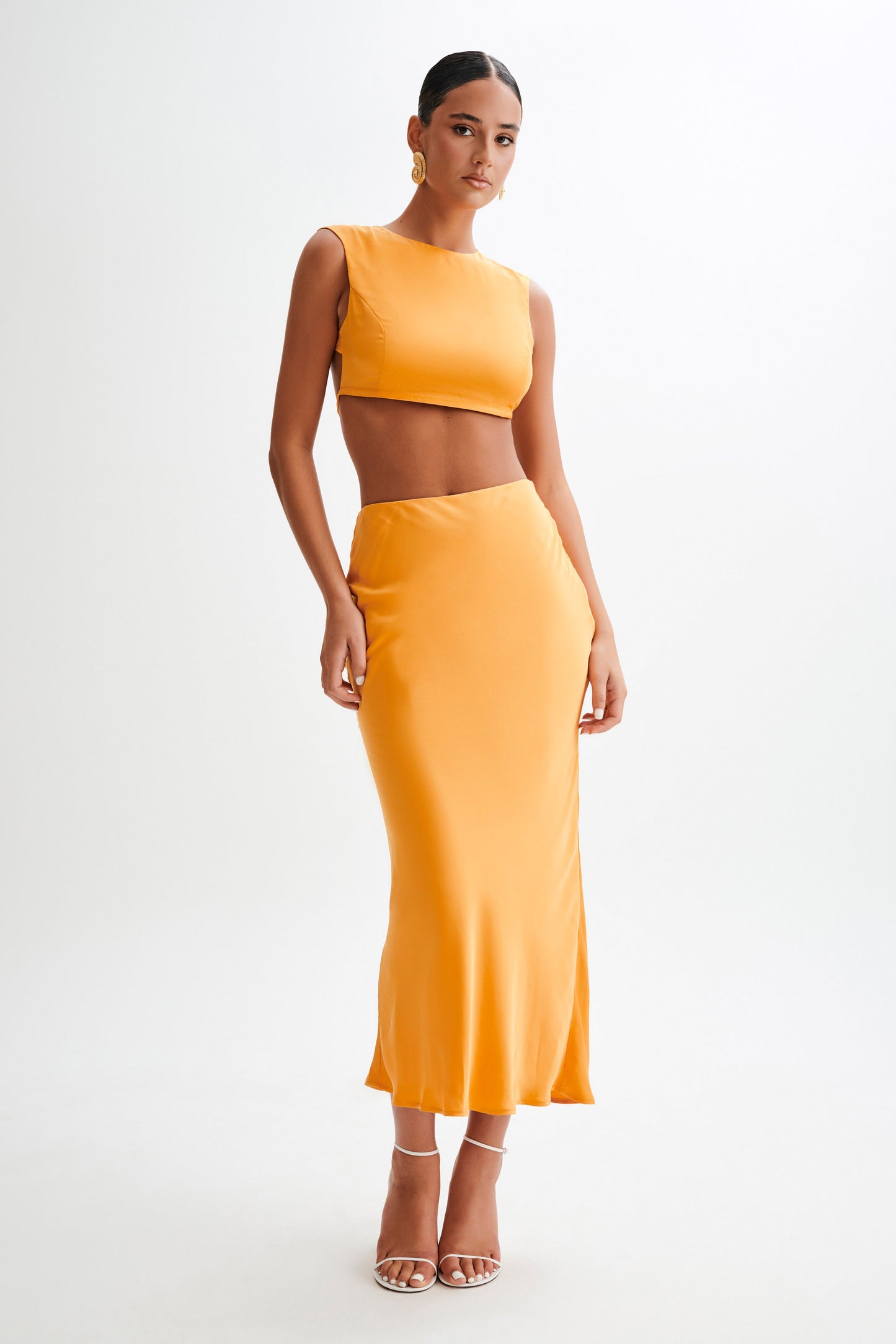 Top court sans manches en satin Viviana - Tangerine
