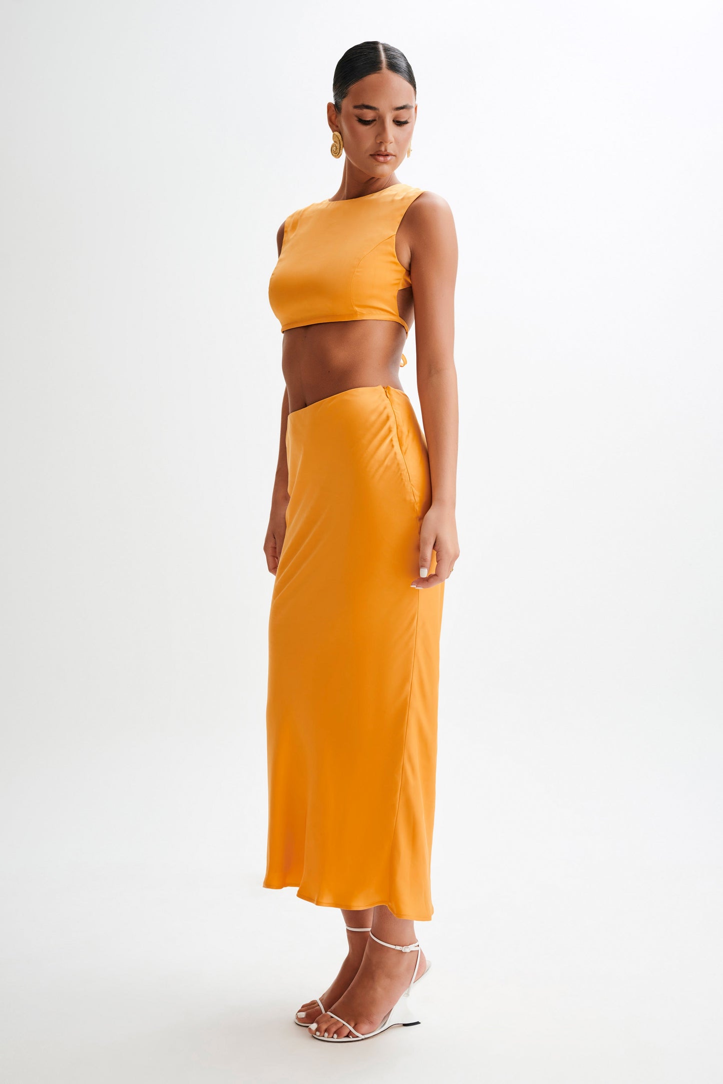 Top court sans manches en satin Viviana - Tangerine