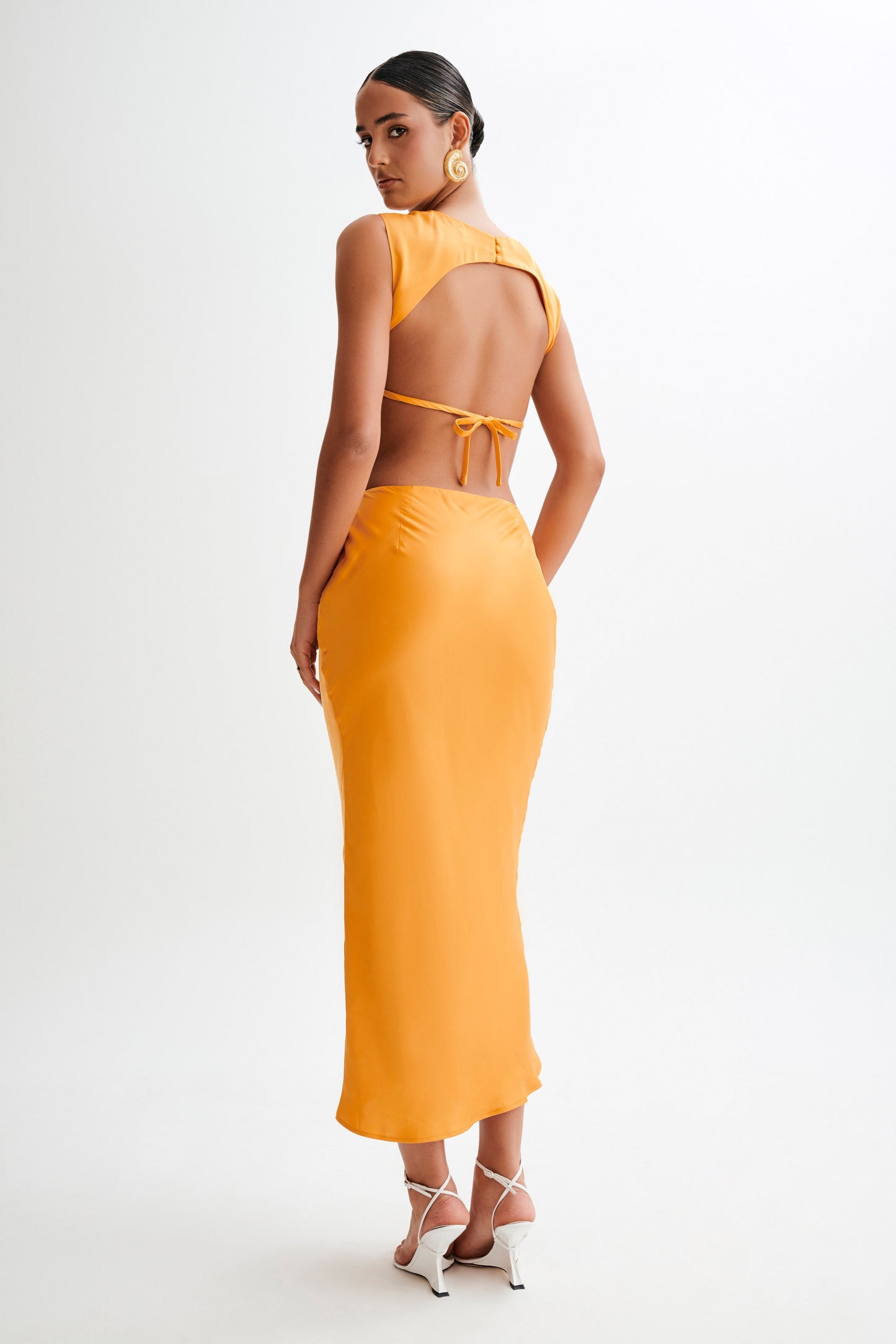 Top court sans manches en satin Viviana - Tangerine