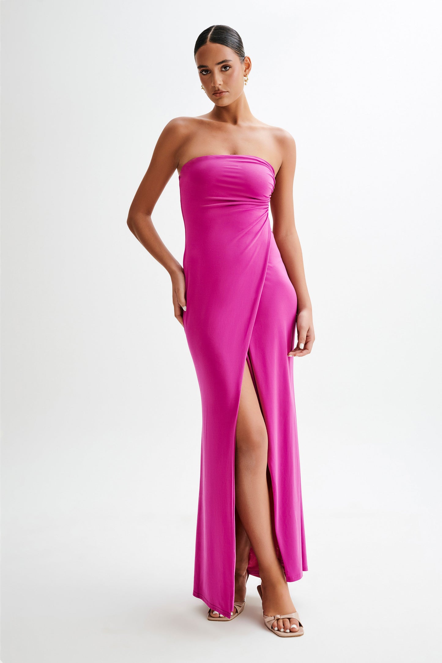 Robe Maxi Sans Bretelles et Décolleté Plongeant Cosima - Violet