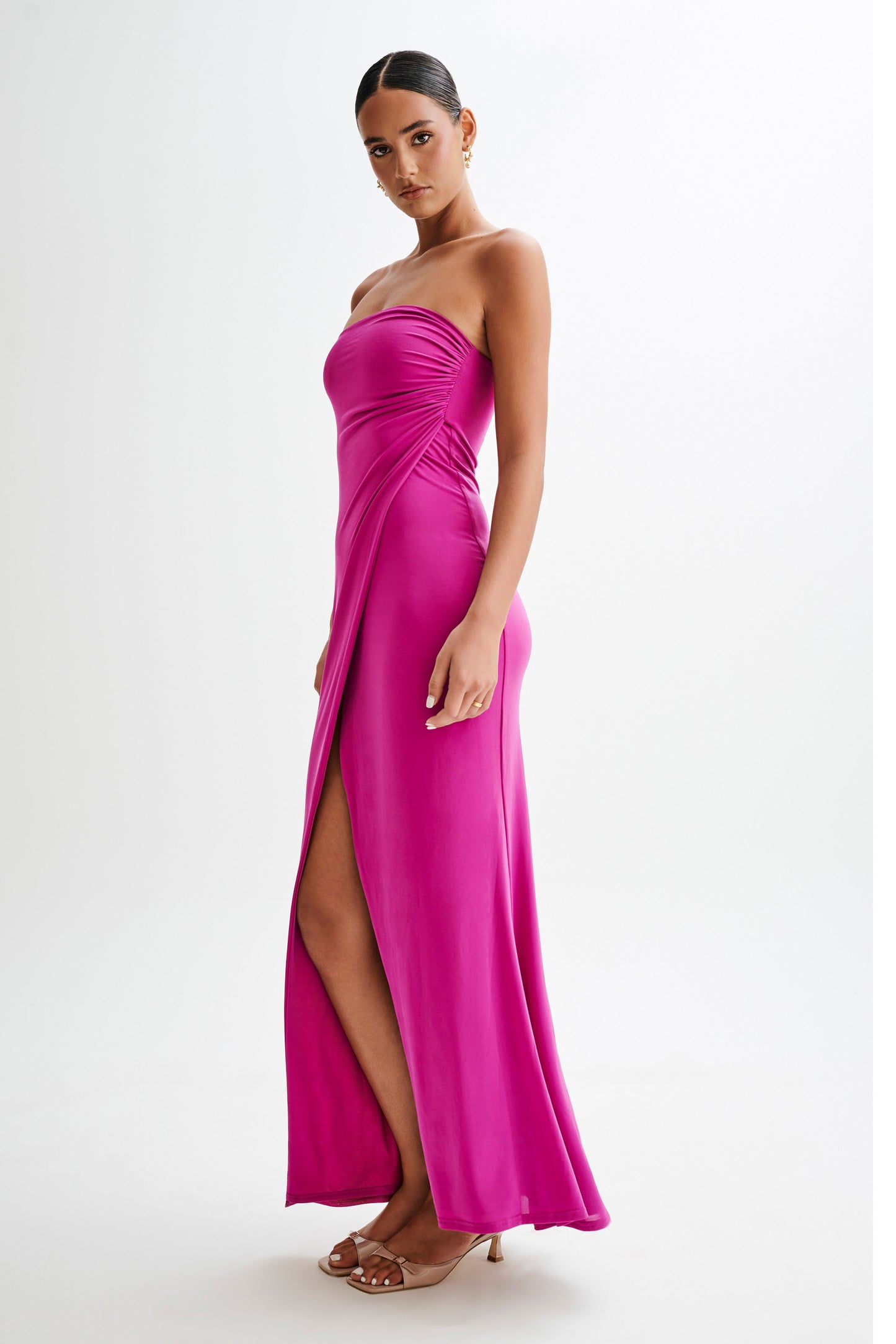 Robe Maxi Sans Bretelles et Décolleté Plongeant Cosima - Violet