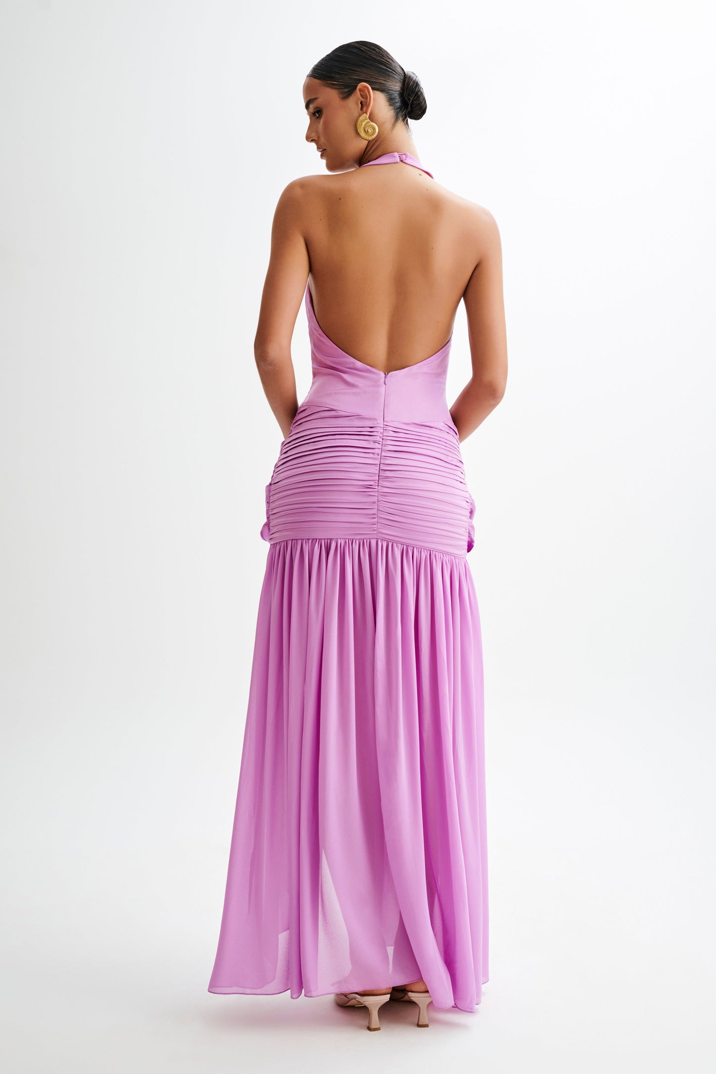 Robe Maxi Plunge en Satin et Chiffon Graziana - Violette