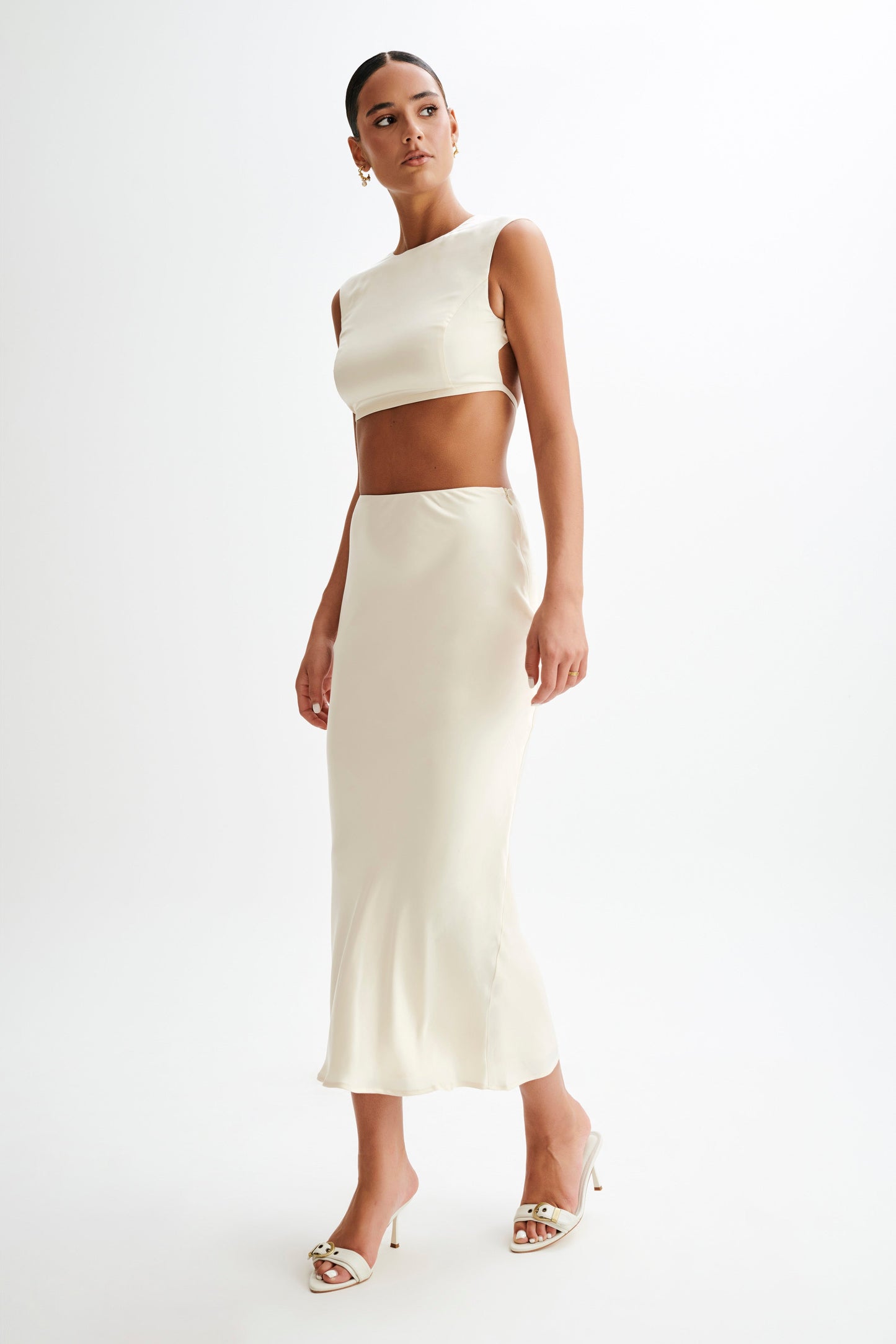 Jupe Maxi Satin Viviana - Ivoire