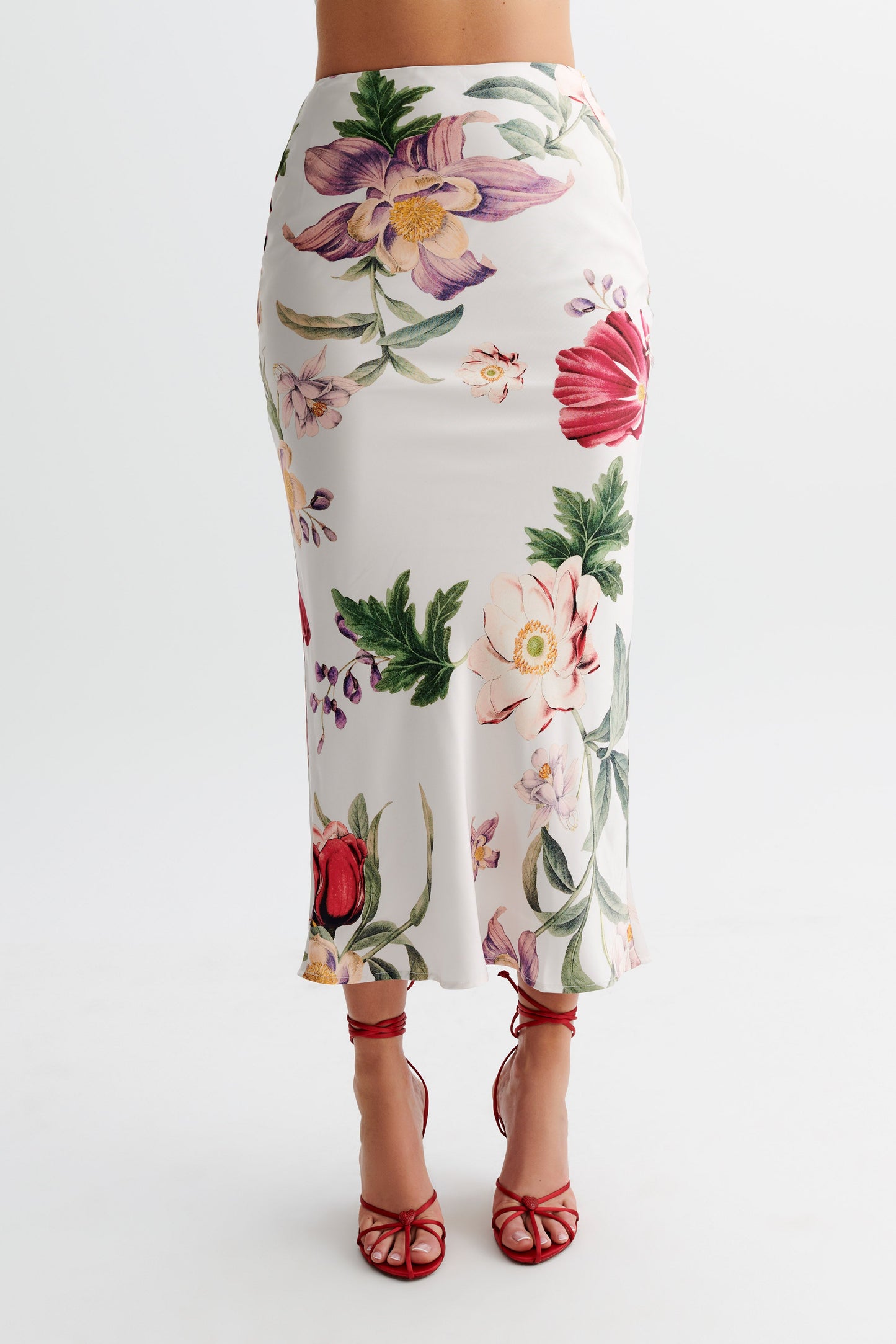 Jupe mi-longue en satin Viviana - Imprimé Bella Rosa