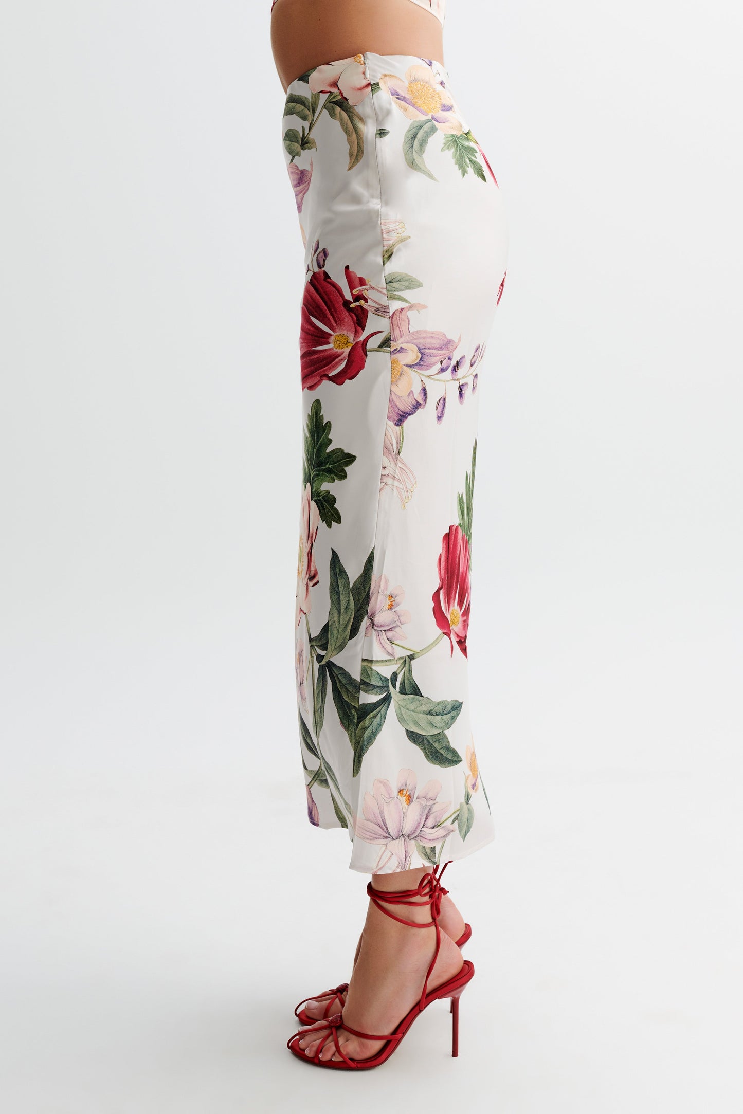 Jupe mi-longue en satin Viviana - Imprimé Bella Rosa
