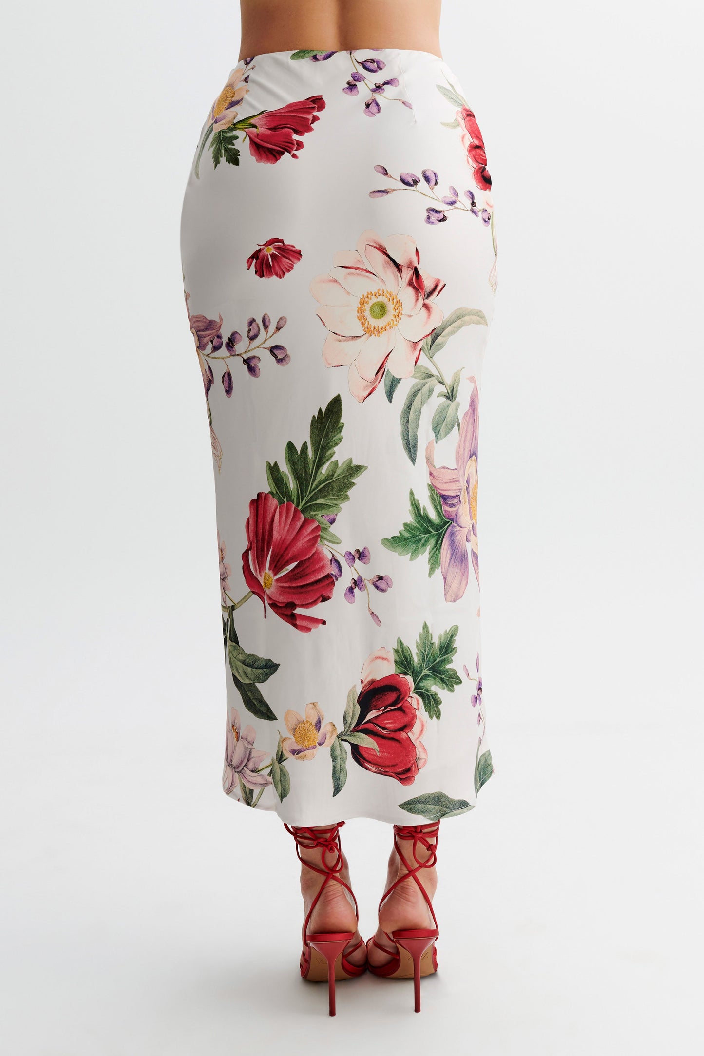 Jupe mi-longue en satin Viviana - Imprimé Bella Rosa
