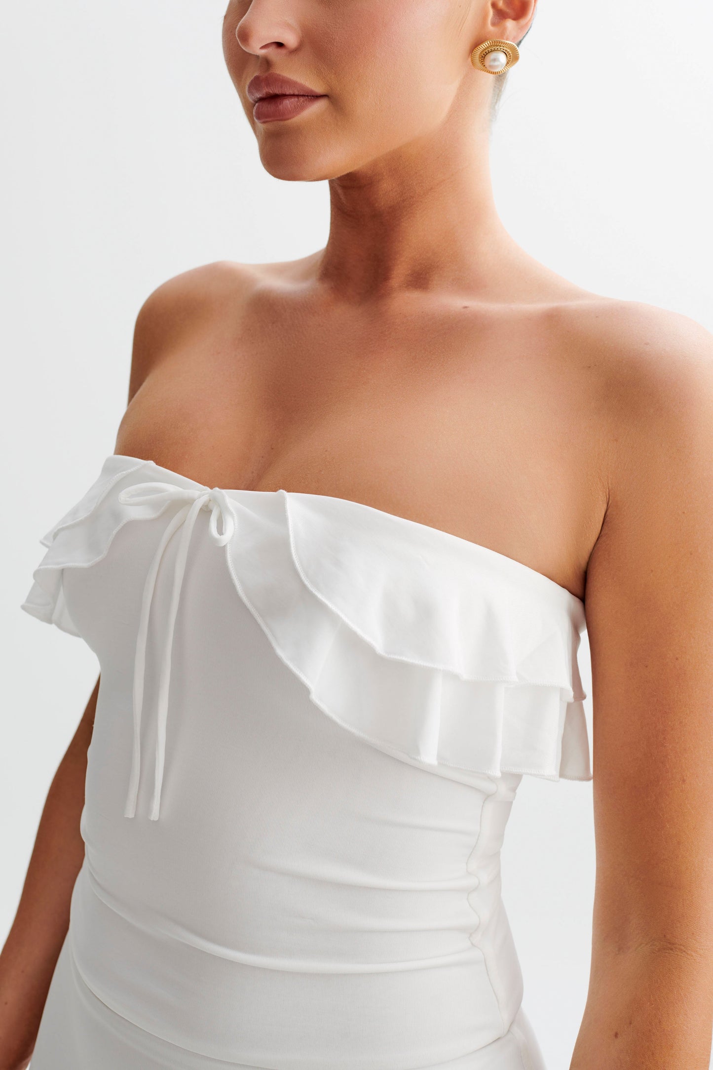 Top Bea sans bretelles, ample et volanté - Blanc