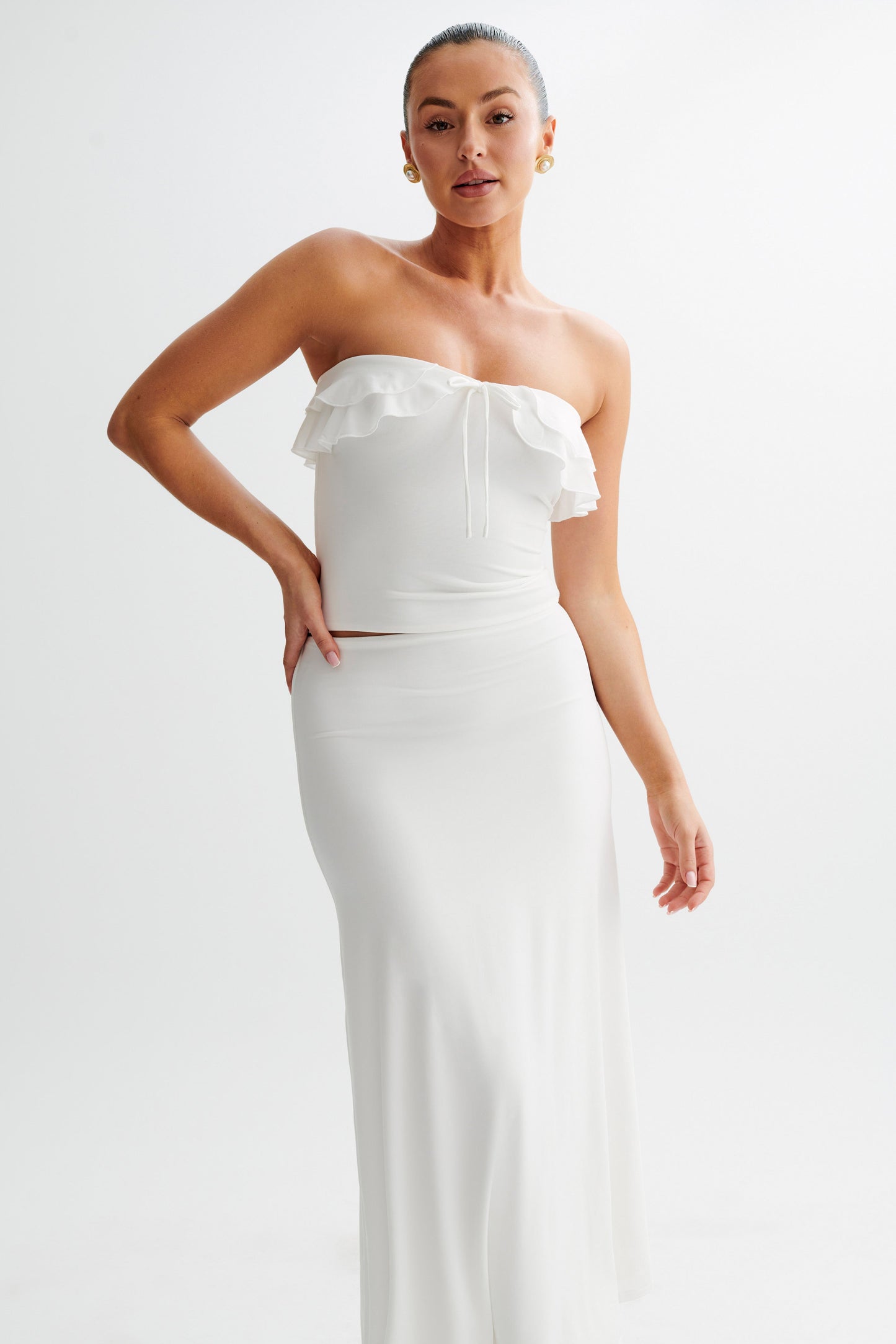 Top Bea sans bretelles, ample et volanté - Blanc