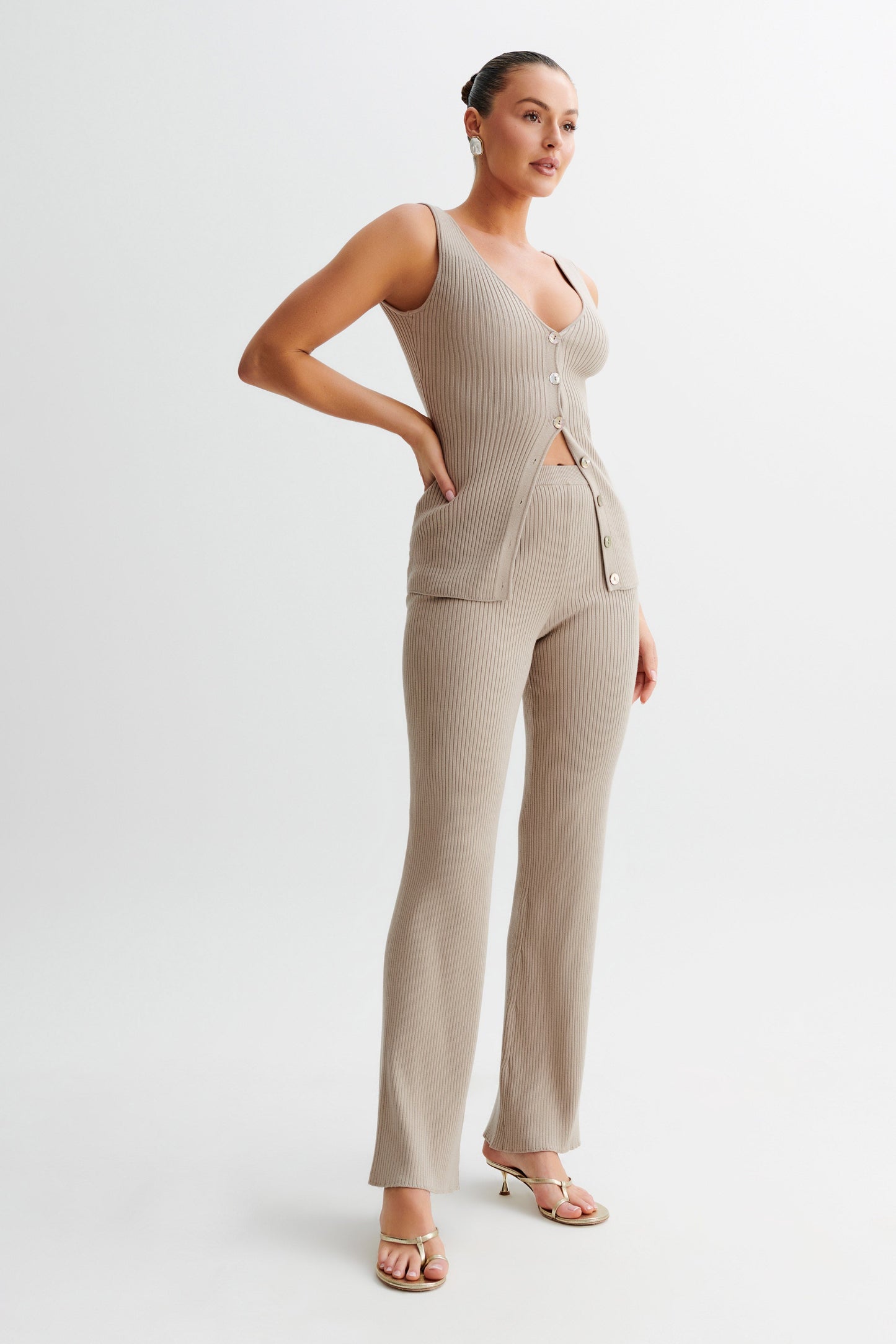 Gilet long en tricot Calypso - Gris taupe