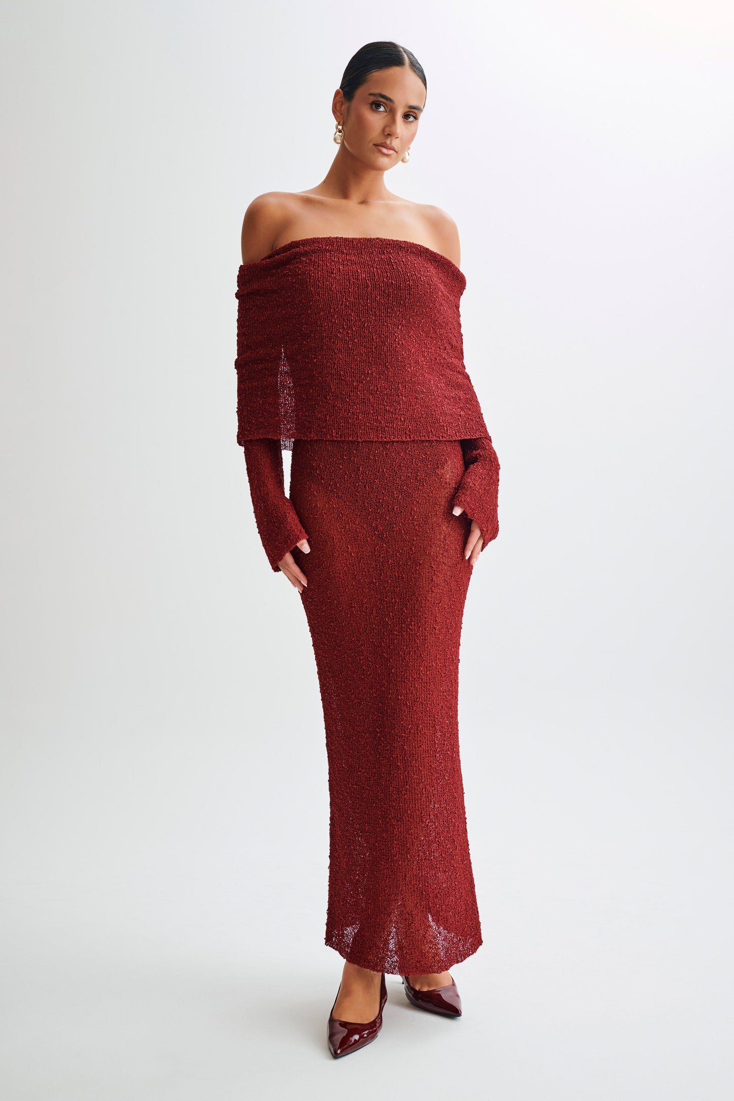 Marisol Robe Maxi Boucle à épaules dénudées - Prune