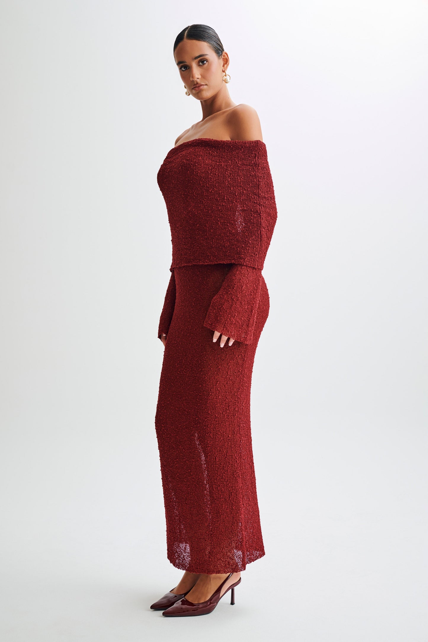 Marisol Robe Maxi Boucle à épaules dénudées - Prune