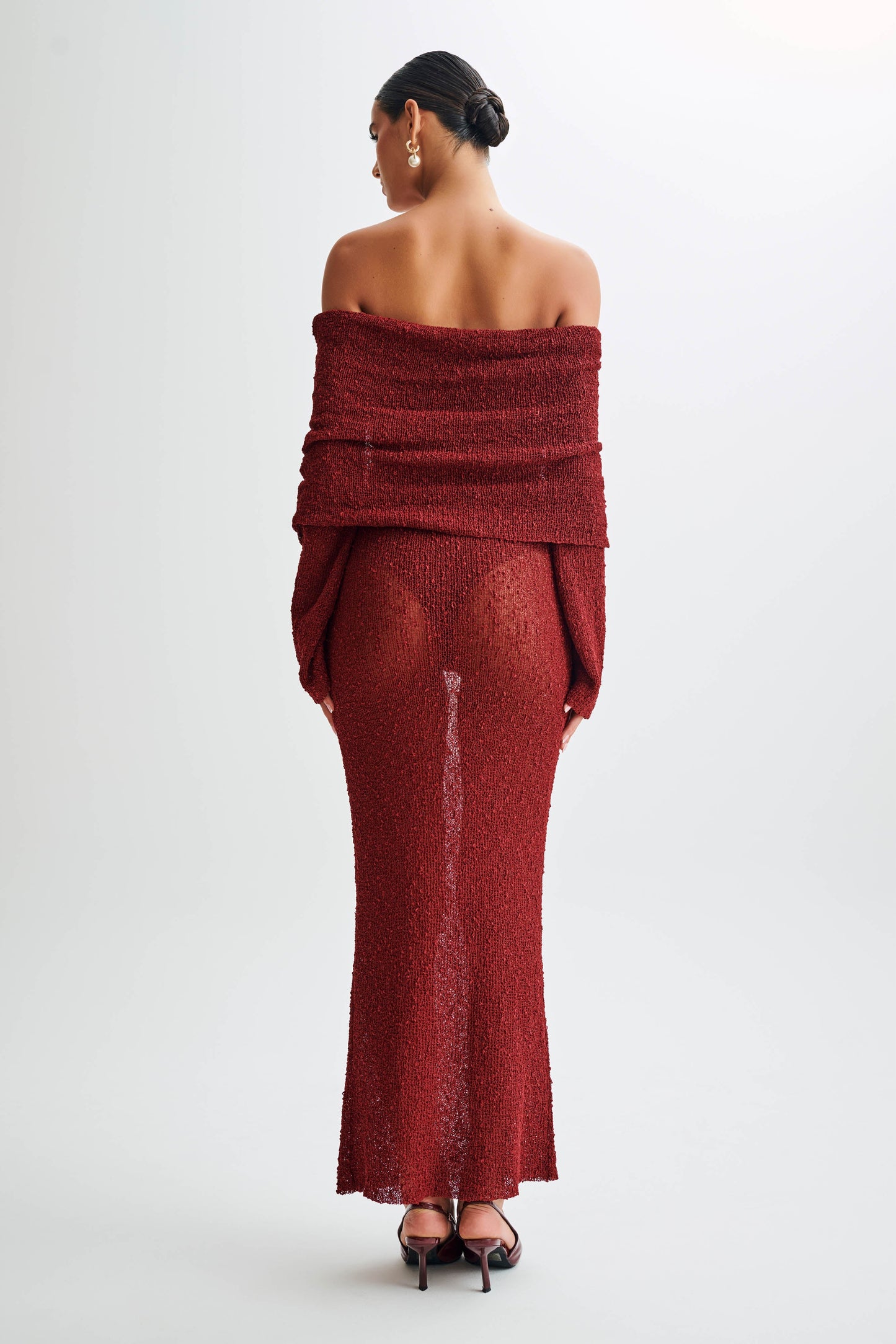 Marisol Robe Maxi Boucle à épaules dénudées - Prune
