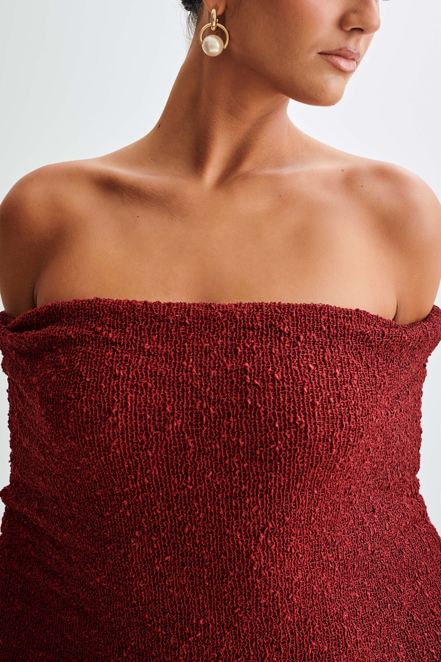 Marisol Robe Maxi Boucle à épaules dénudées - Prune