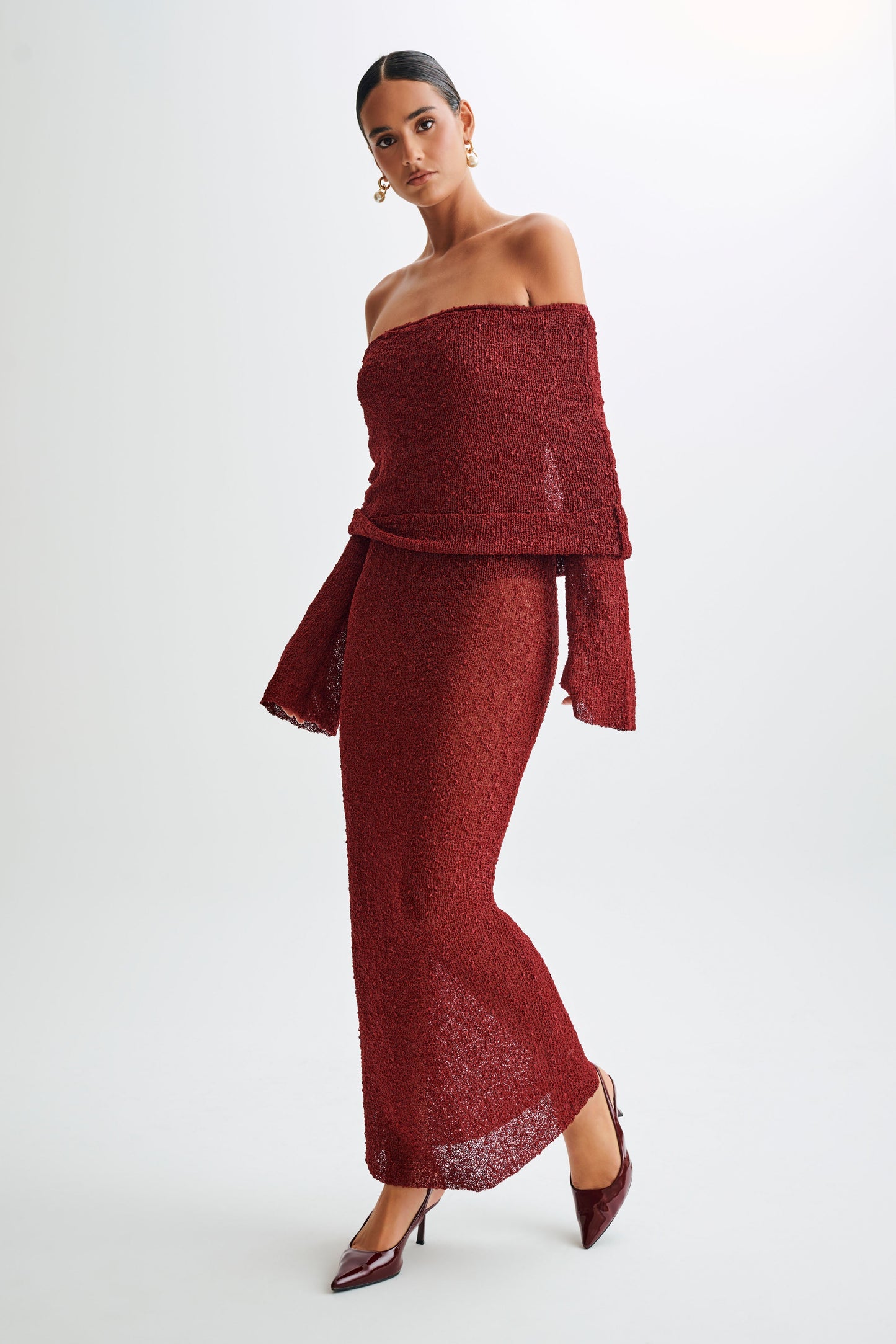 Marisol Robe Maxi Boucle à épaules dénudées - Prune