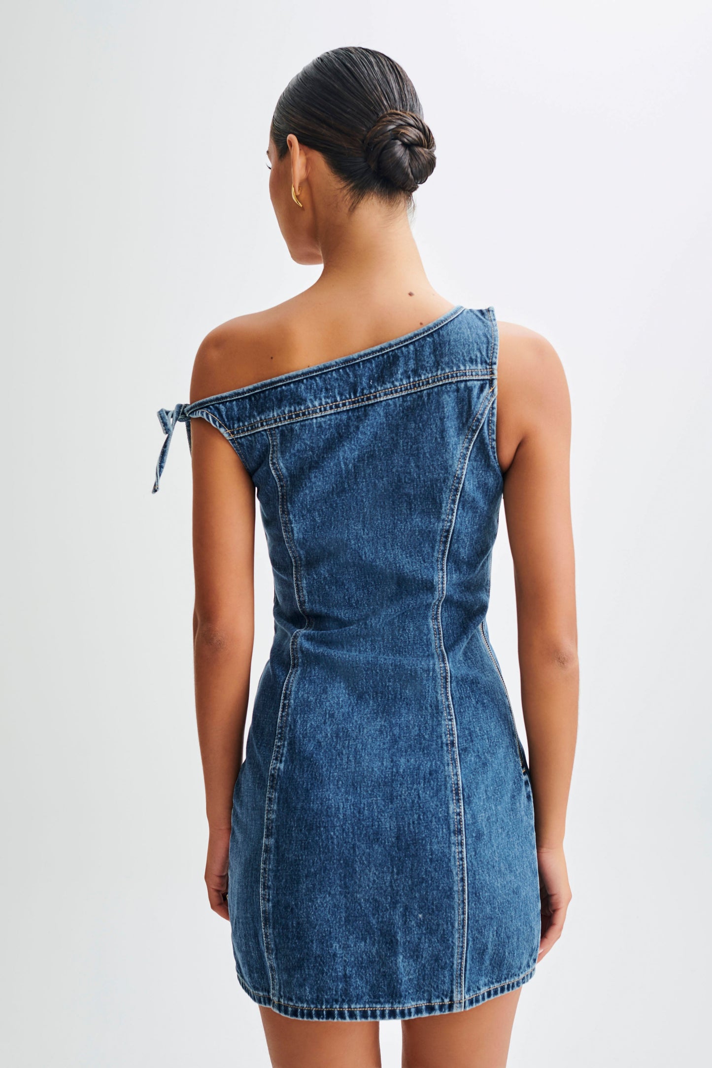 Mini-robe en jean à épaules dénudées Baker - Bleu foncé