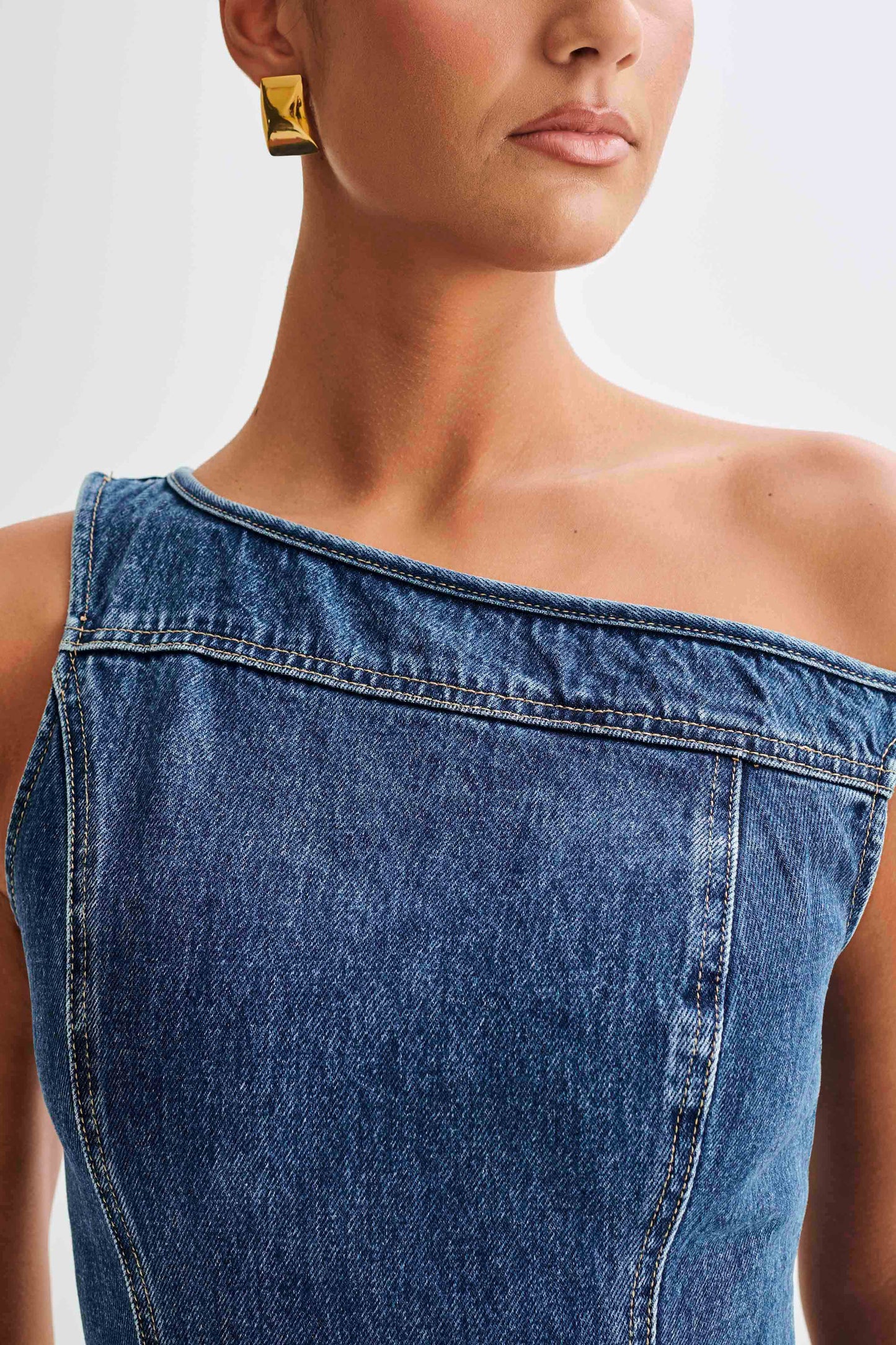 Mini-robe en jean à épaules dénudées Baker - Bleu foncé
