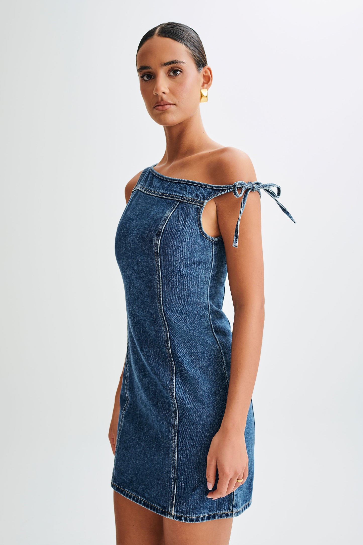 Mini-robe en jean à épaules dénudées Baker - Bleu foncé