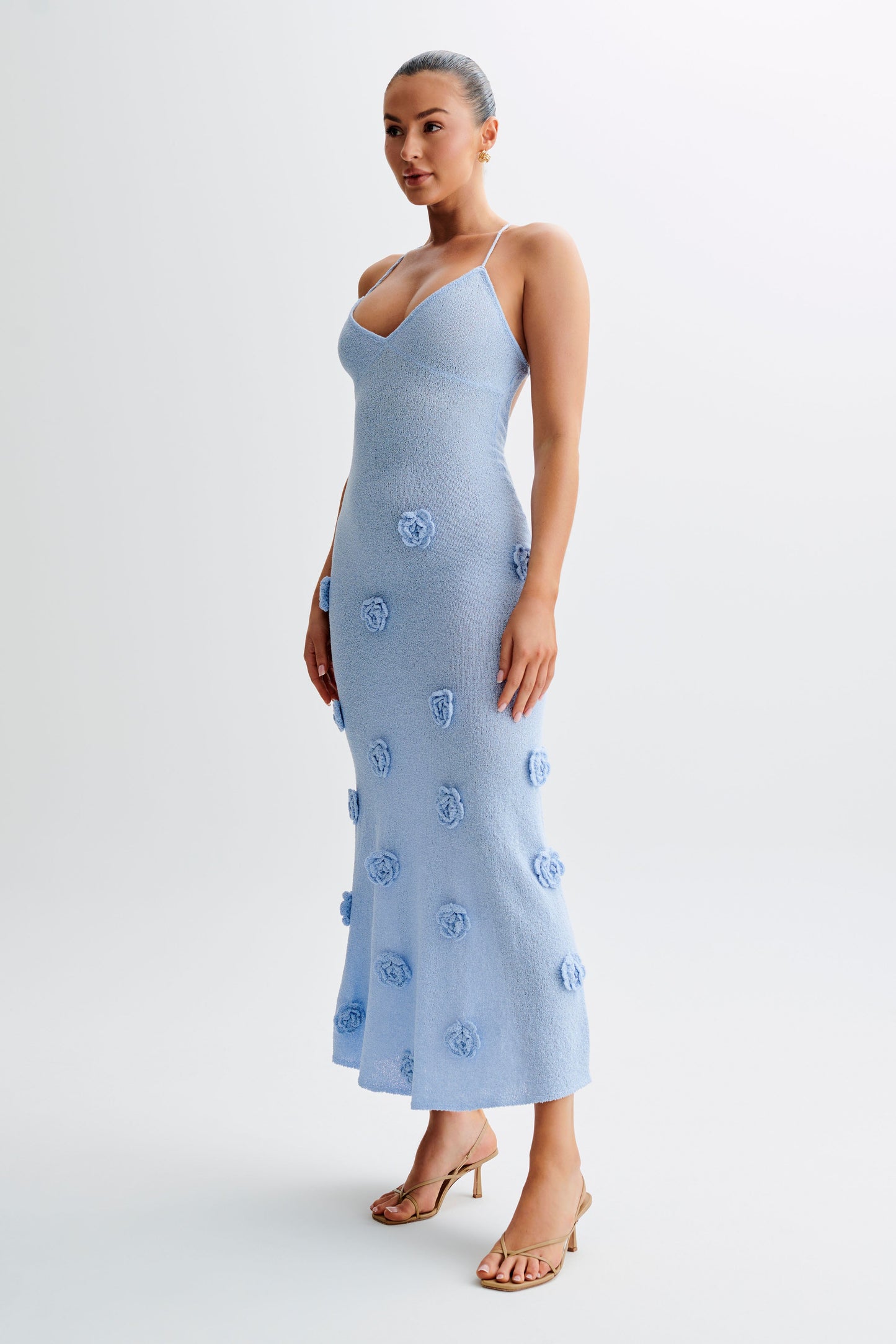 Robe Maxi Tricotée Suki à Motifs Floraux - Bleu Clair