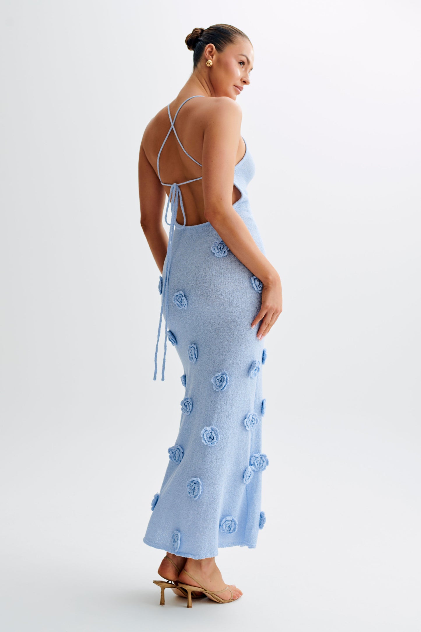 Robe Maxi Tricotée Suki à Motifs Floraux - Bleu Clair
