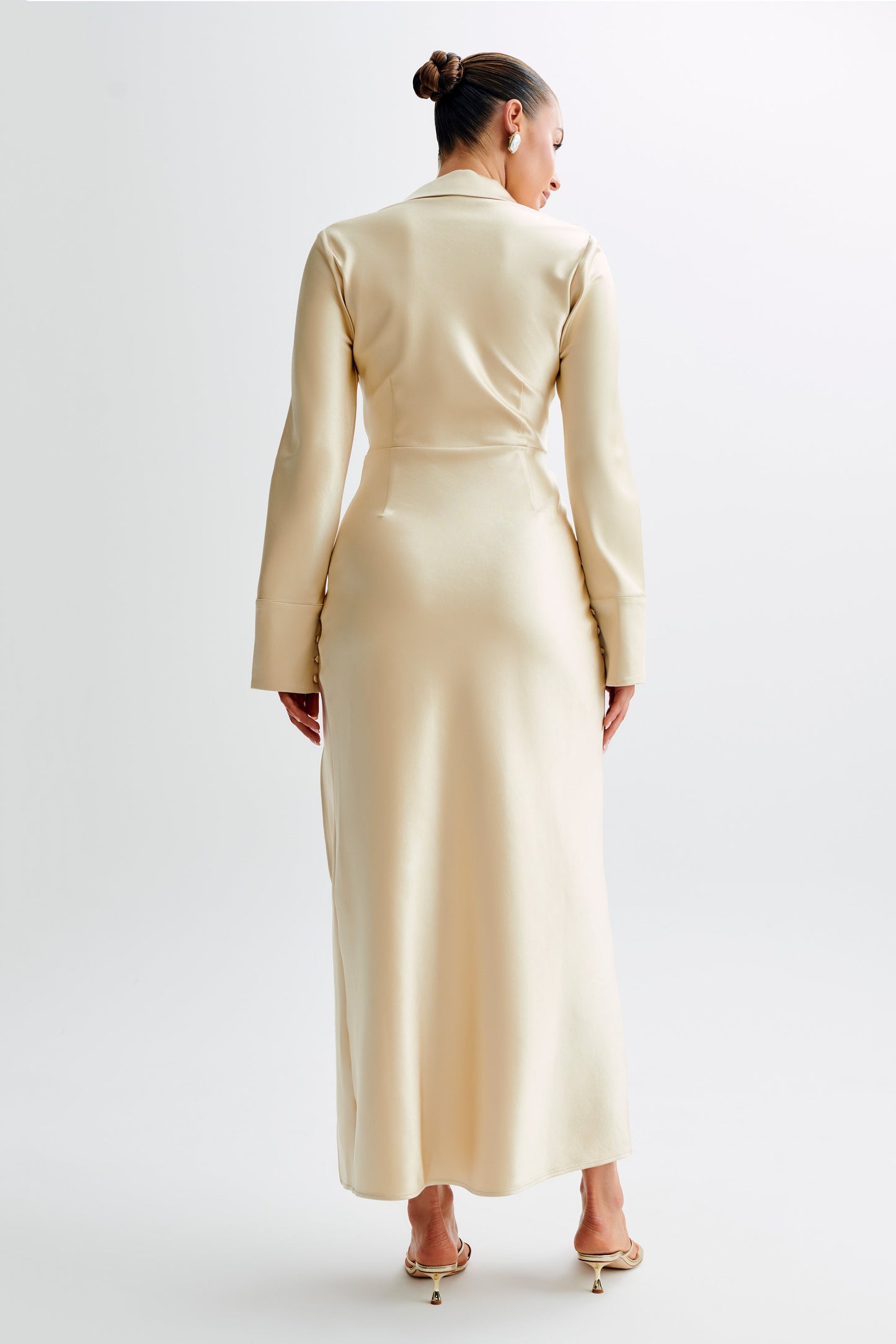 Robe Maxi en Satin avec Col - Or