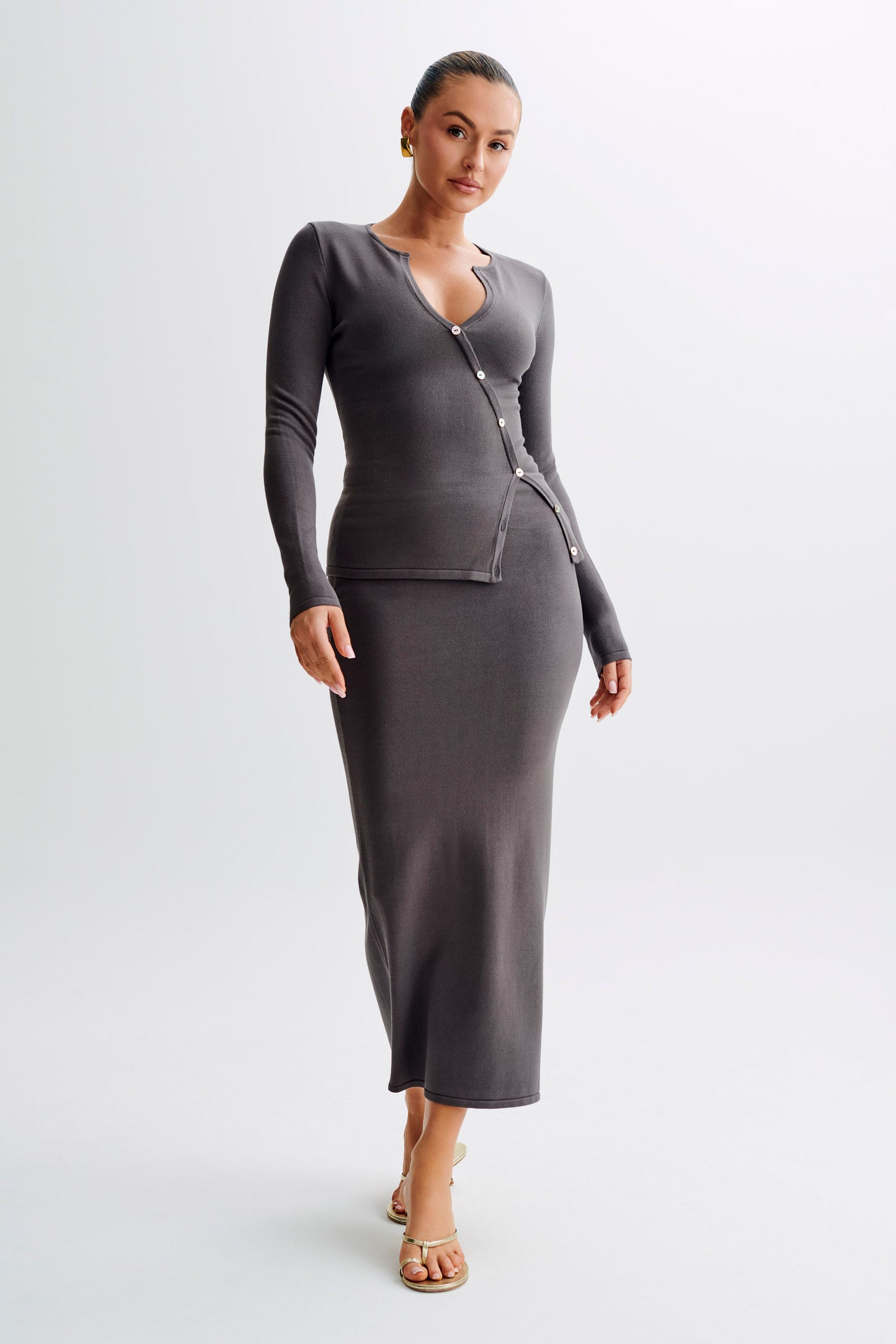 Jupe Maxi Tricot Boutonnée Maisie - Gris Anthracite