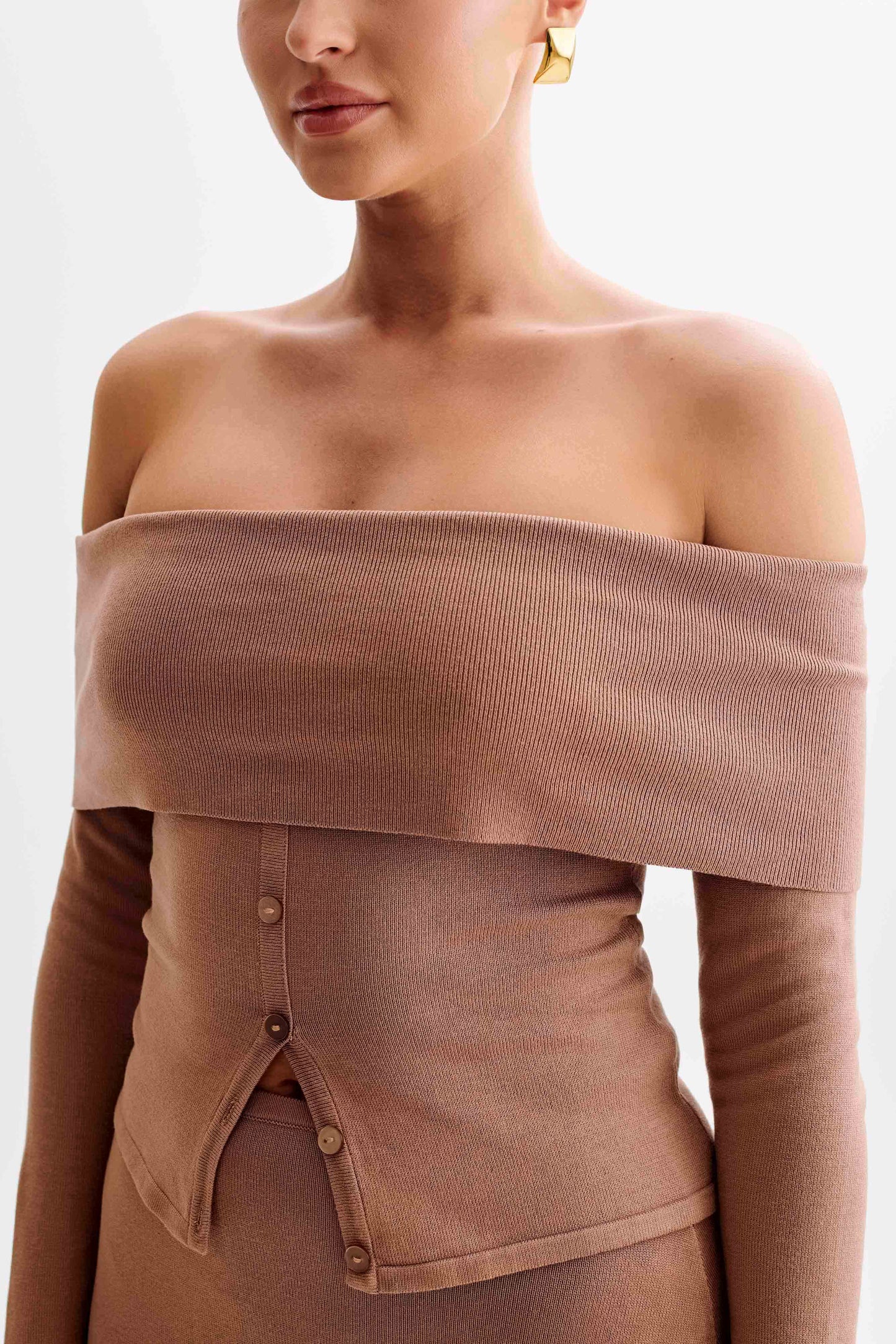 Diedre Haut en Tricot Boutonné à Manches Décolletées - Pécane