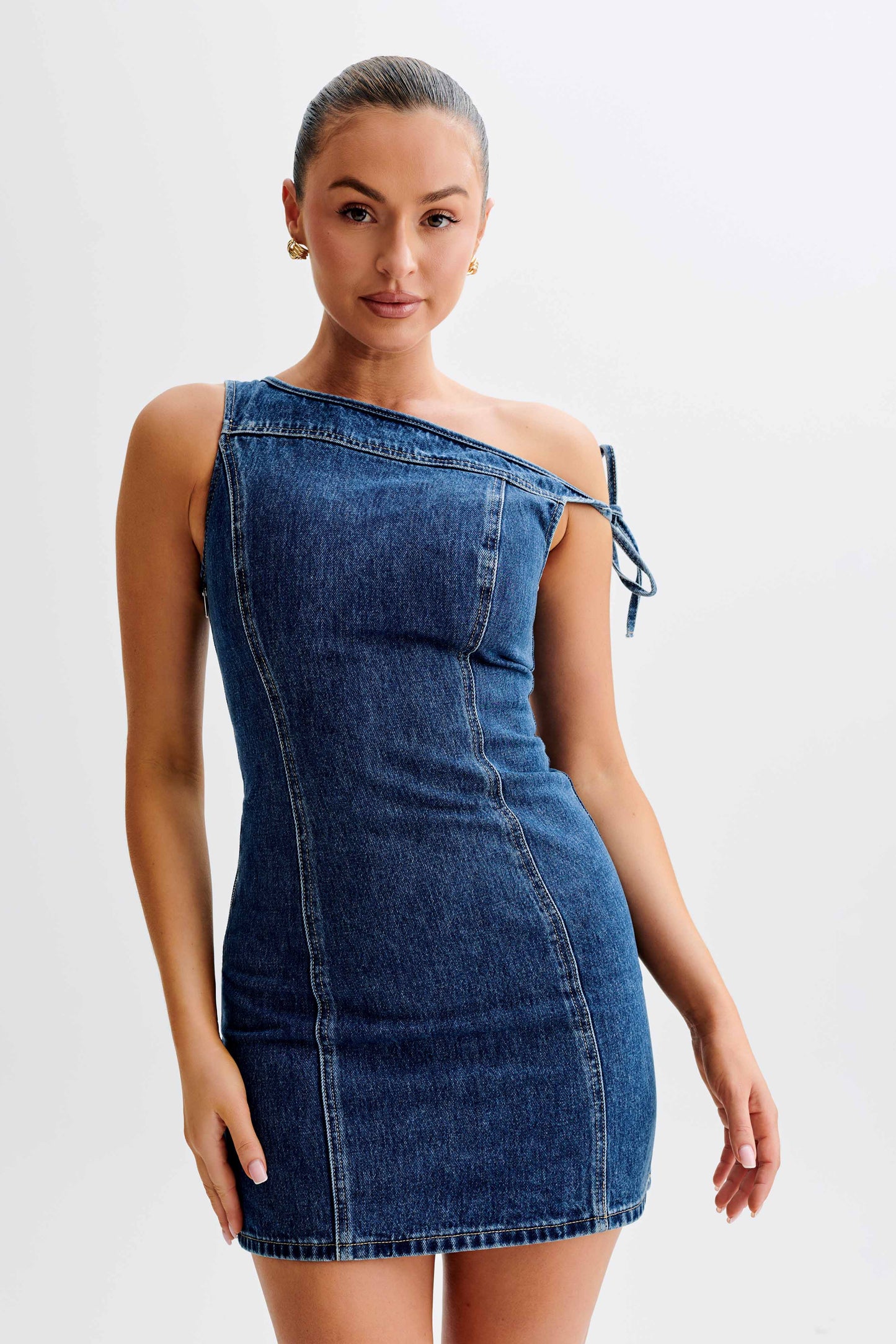Mini-robe en jean à épaules dénudées Baker - Bleu foncé