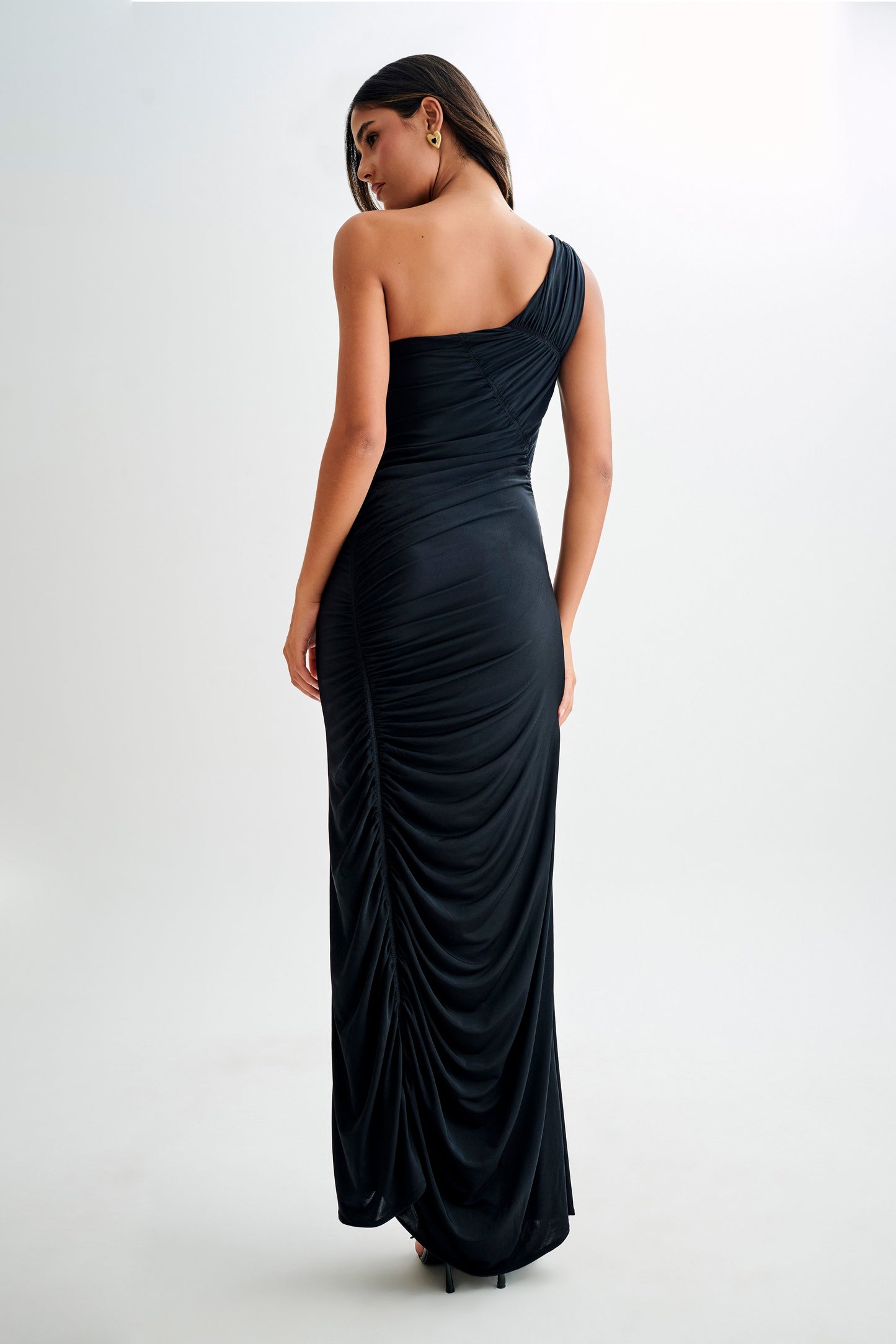 Robe Maxi Capri en Mousseline de Soie à Plis - Noir
