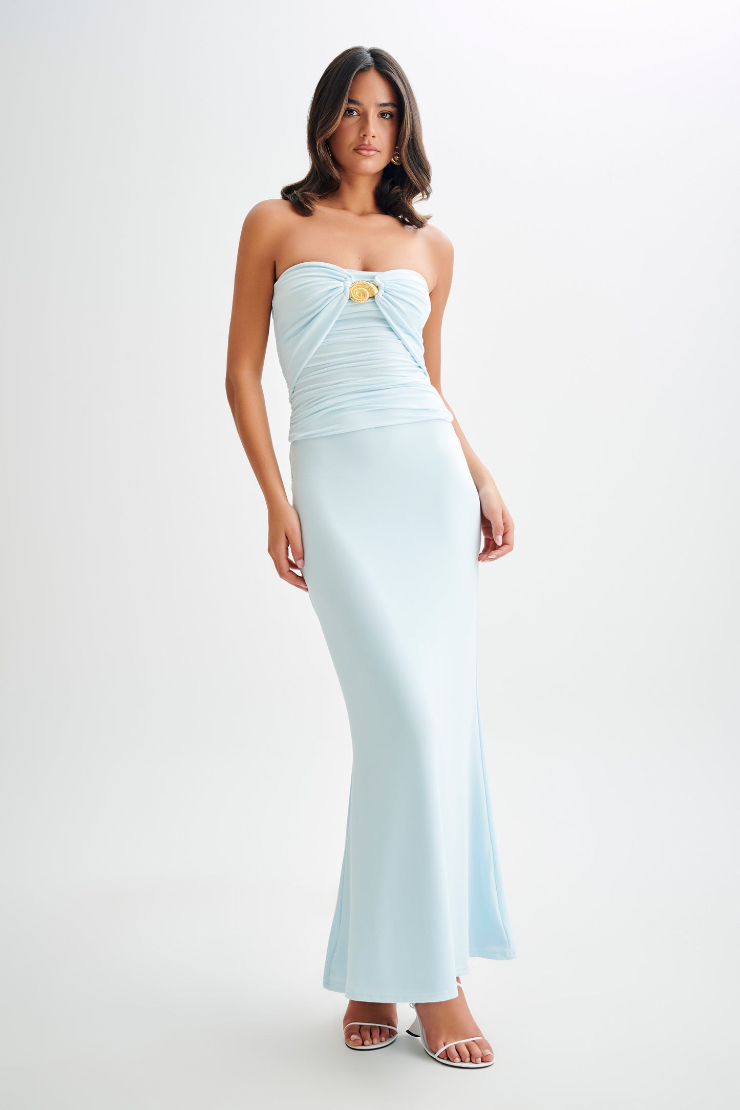 Jupe Maxi Bruna en Mousseline de Soie à Poil de Poisson - Bleu Ciel