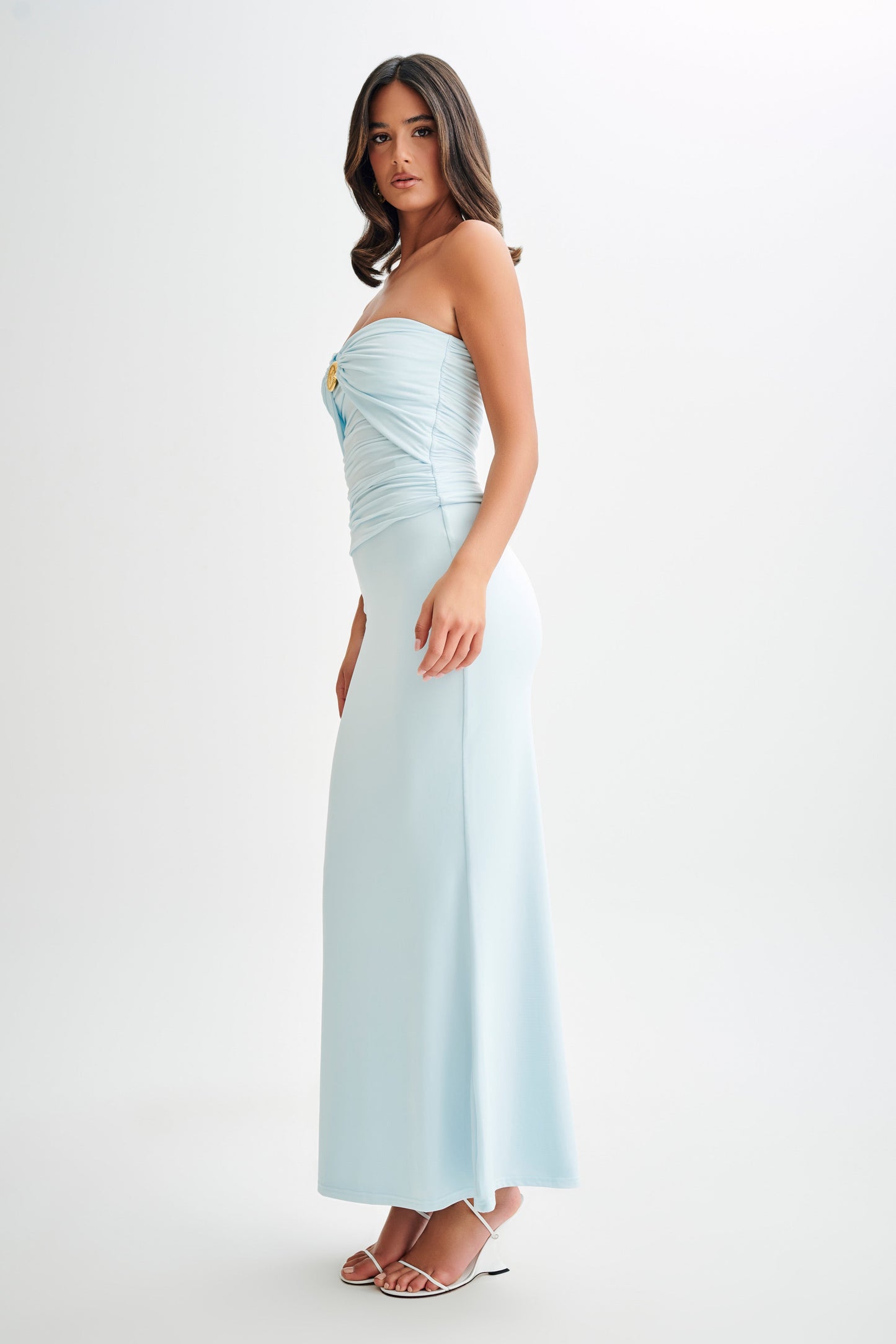 Jupe Maxi Bruna en Mousseline de Soie à Poil de Poisson - Bleu Ciel