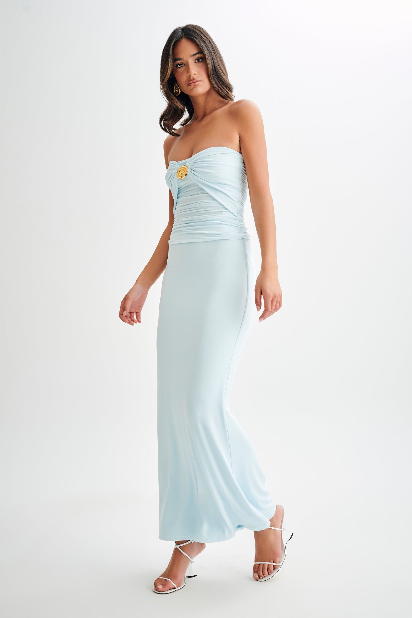 Jupe Maxi Bruna en Mousseline de Soie à Poil de Poisson - Bleu Ciel