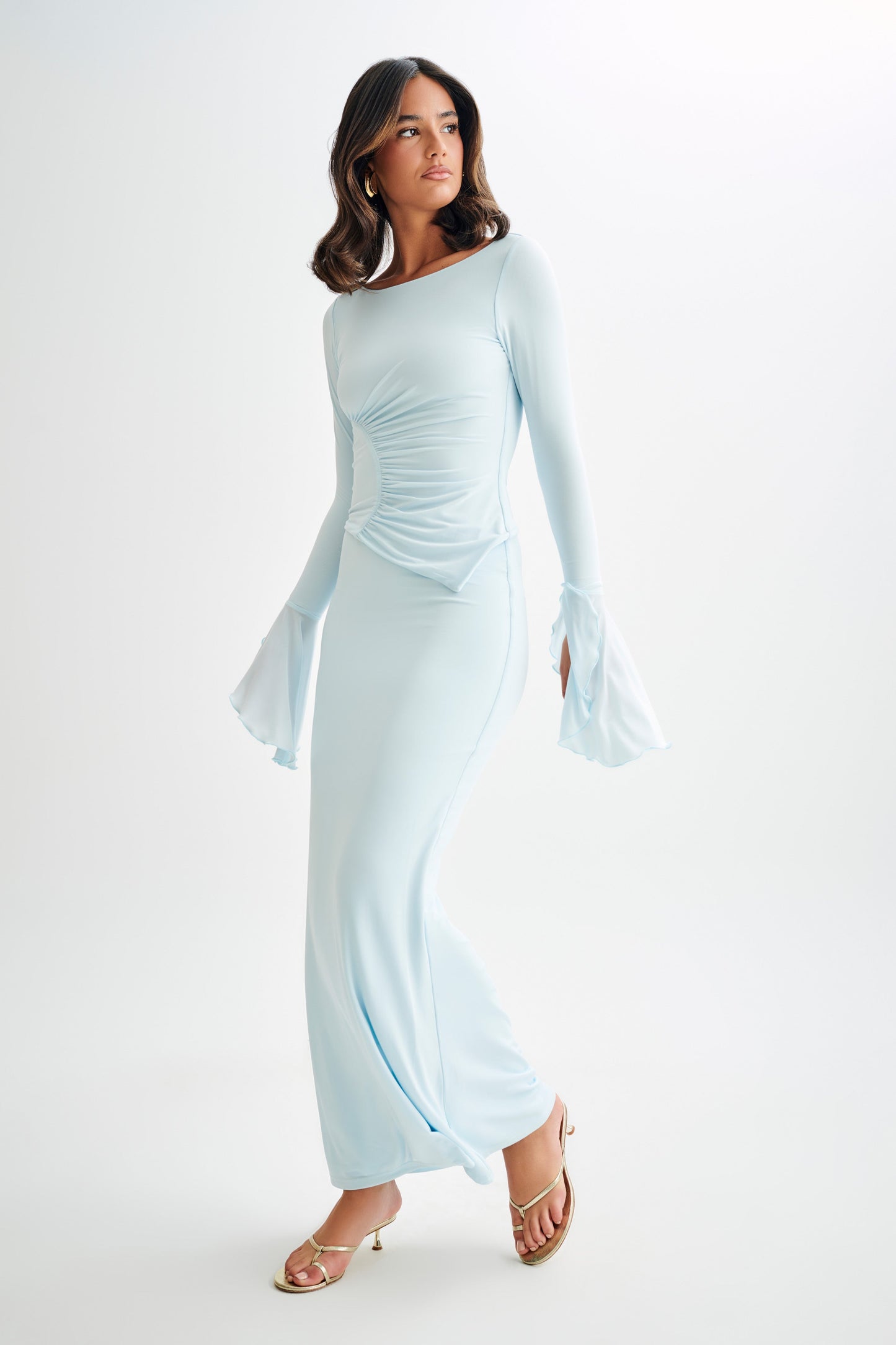 Jupe Maxi Bruna en Mousseline de Soie à Poil de Poisson - Bleu Ciel