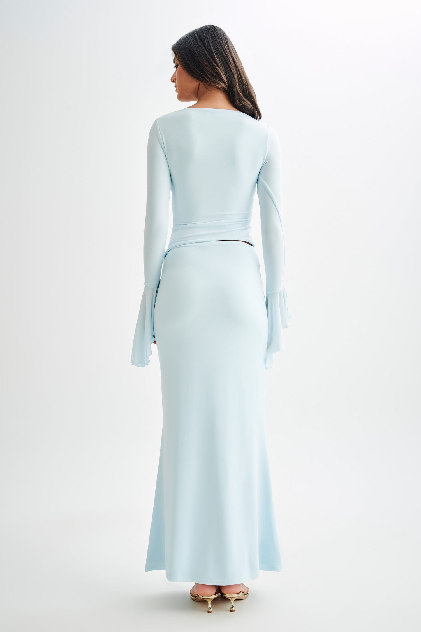 Jupe Maxi Bruna en Mousseline de Soie à Poil de Poisson - Bleu Ciel