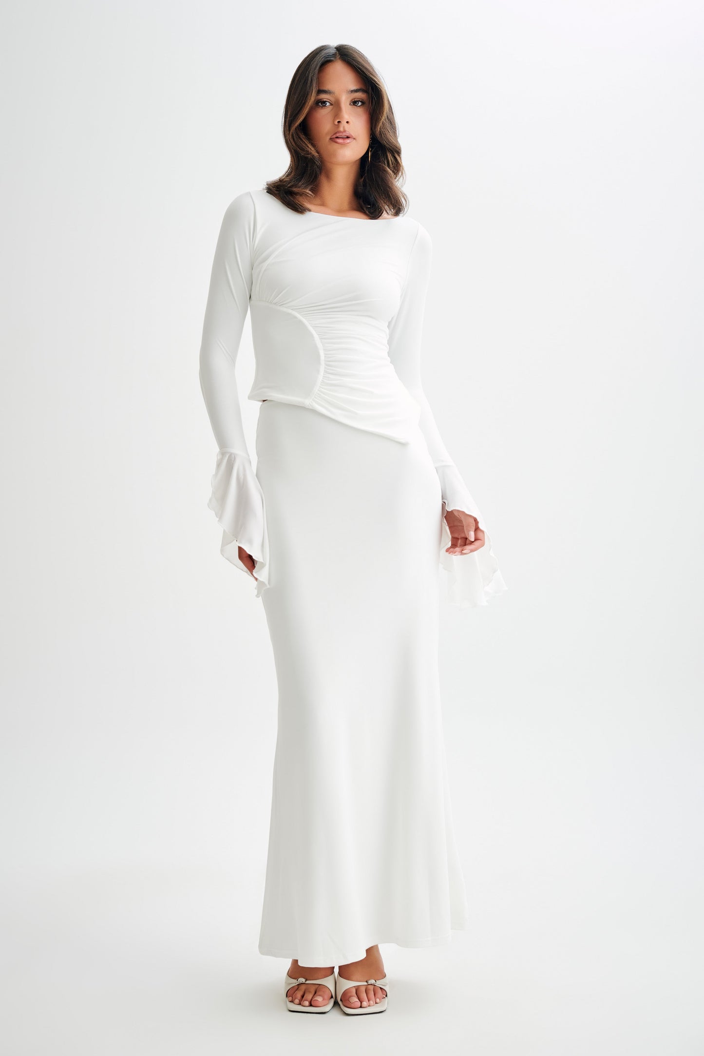 Jupe Maxi Évasée Bruna en Tissu Élastique - Blanc