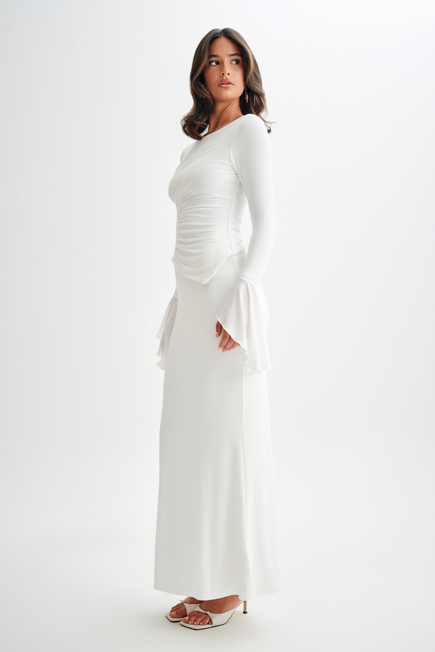 Jupe Maxi Évasée Bruna en Tissu Élastique - Blanc