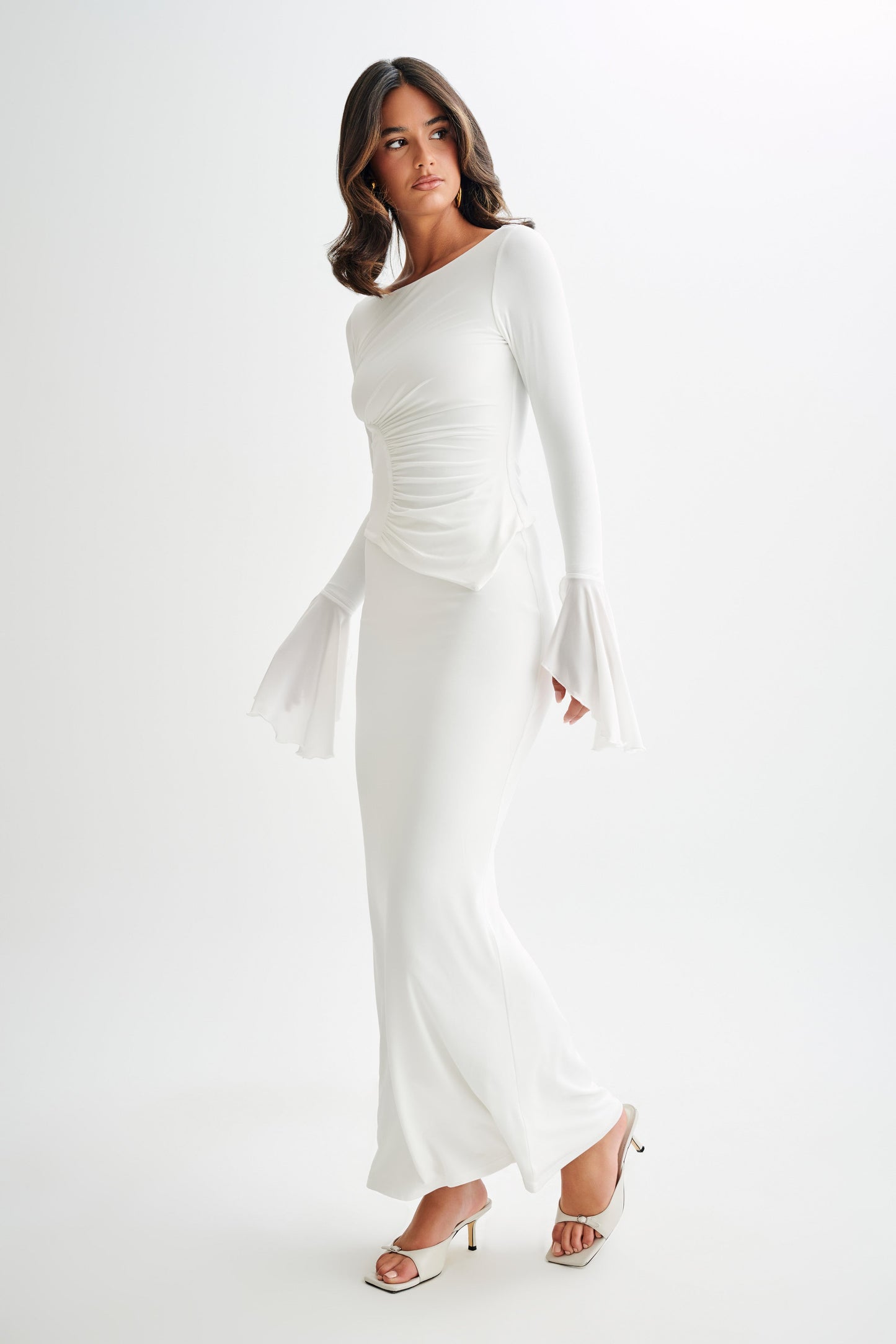 Jupe Maxi Évasée Bruna en Tissu Élastique - Blanc