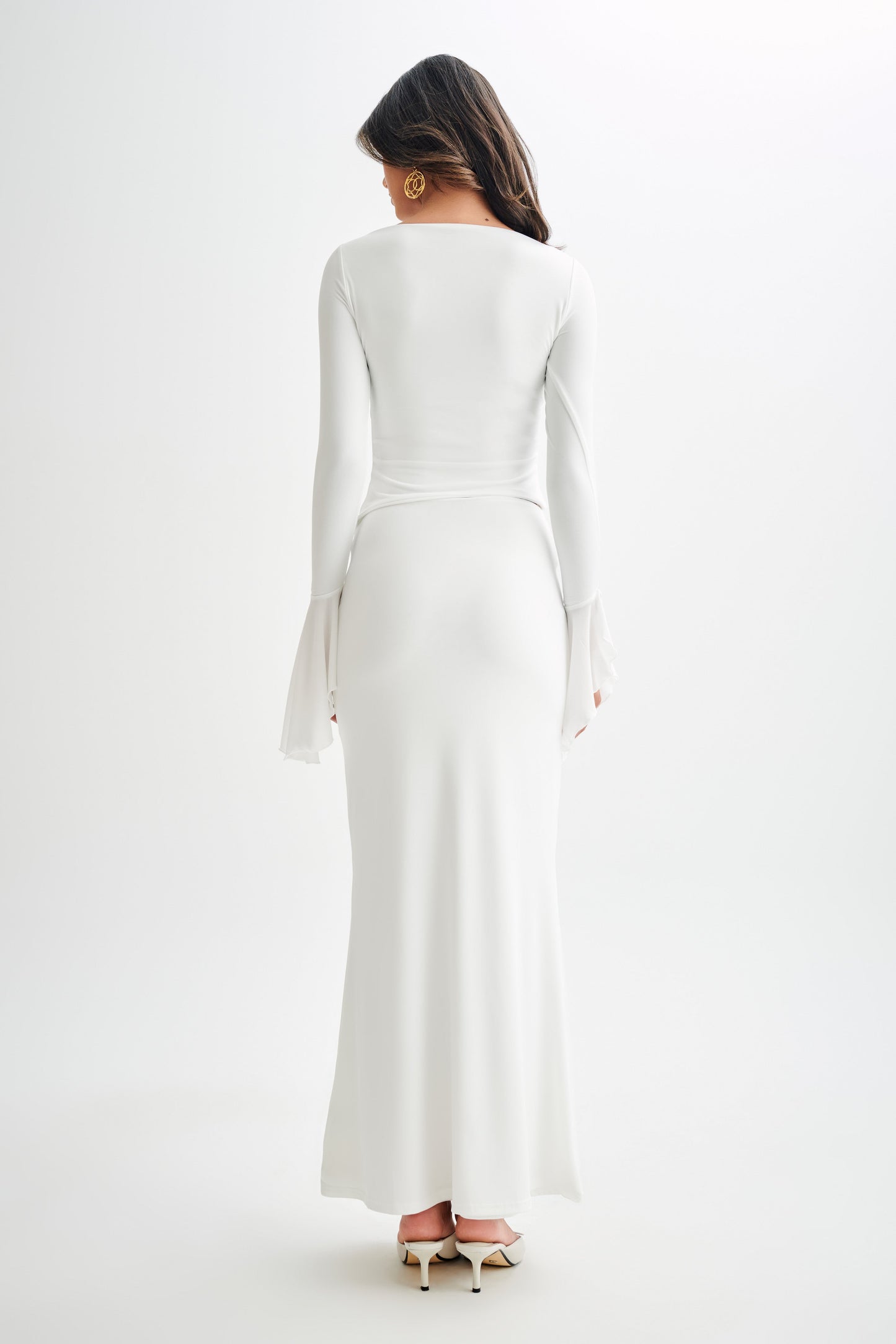 Jupe Maxi Évasée Bruna en Tissu Élastique - Blanc