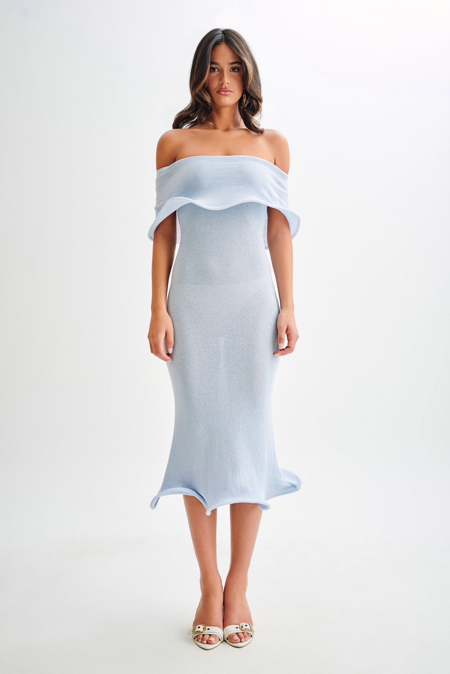 Robe mi-longue en jersey Molly à épaules dénudées - Bleu ciel