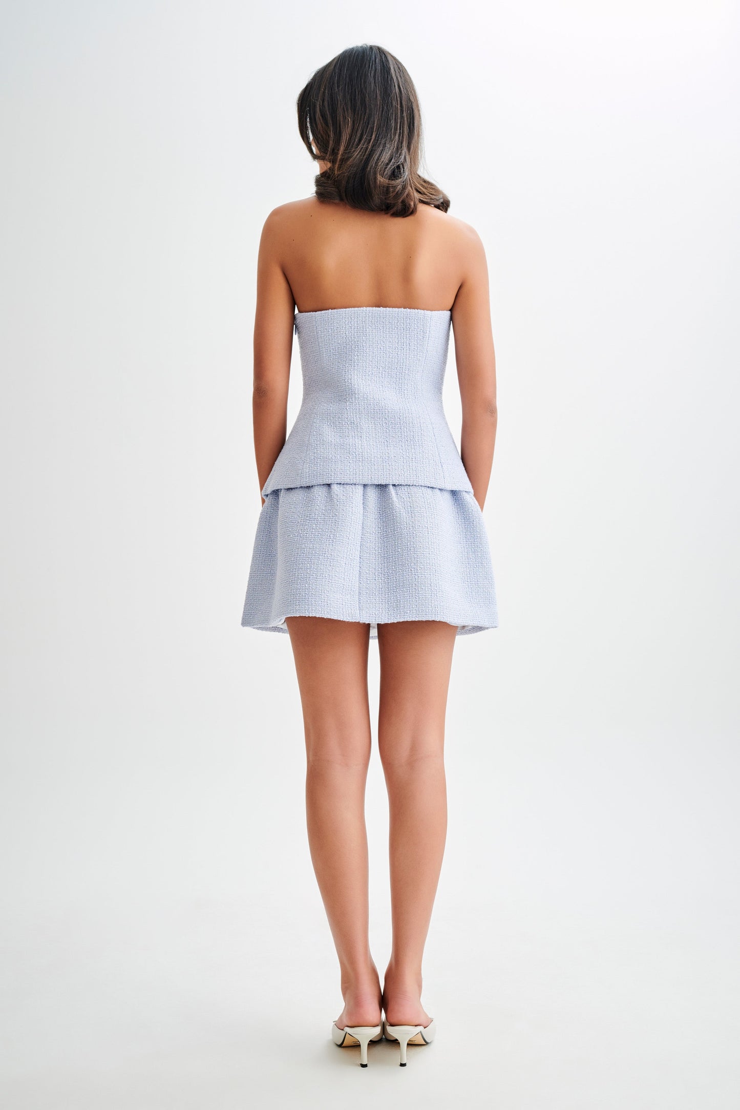 Jupe mini bouclette à volants Cyrus - Bleu ciel