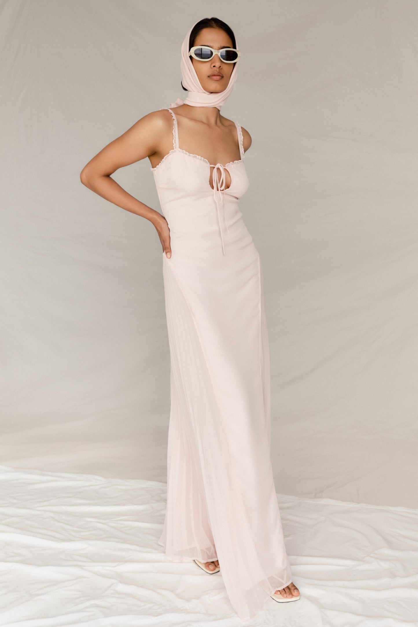 Robe Maxi en Chiffon Saira - Rose Poudré